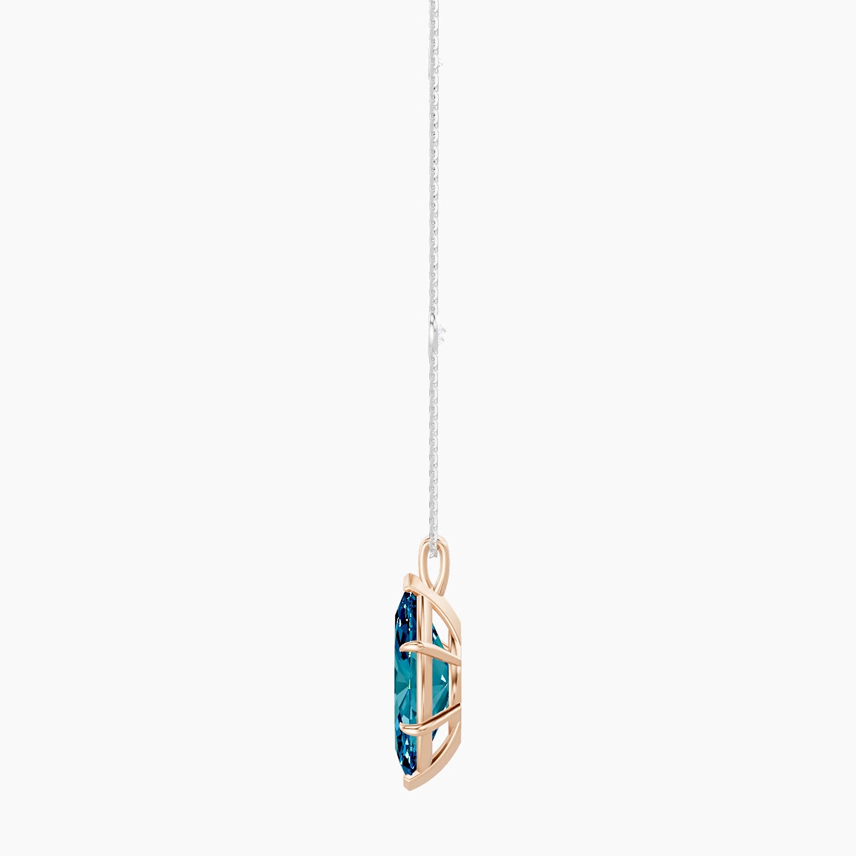 Hanging Solitaire with Sautoir | 18k White & Rose Gold 5 ct Blue Lab Diamond Marquise Pendant