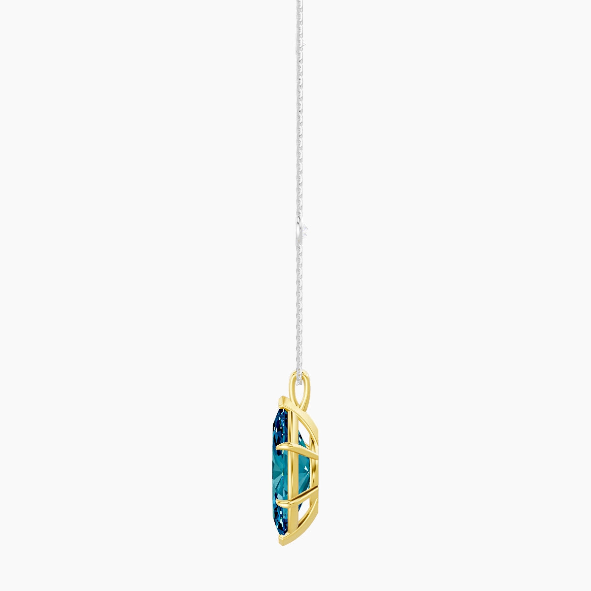 Hanging Solitaire with Sautoir | 18k White & Yellow Gold 5 ct Blue Lab Diamond Marquise Pendant