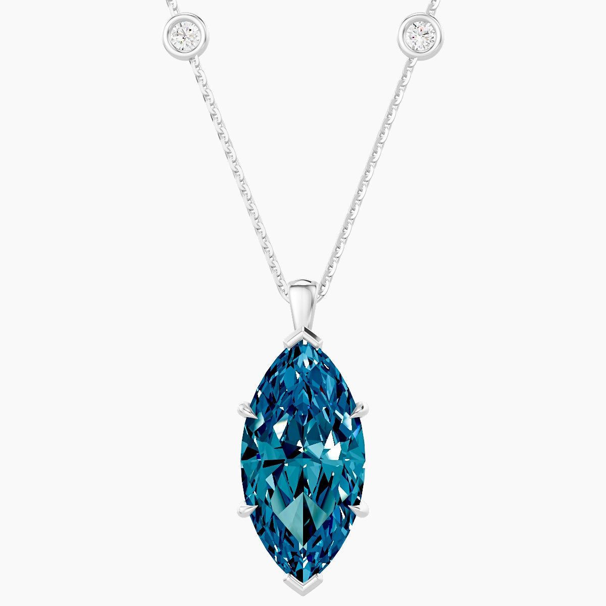 Hanging Solitaire with Sautoir | 18k White Gold 5 ct Blue Lab Diamond Marquise Pendant
