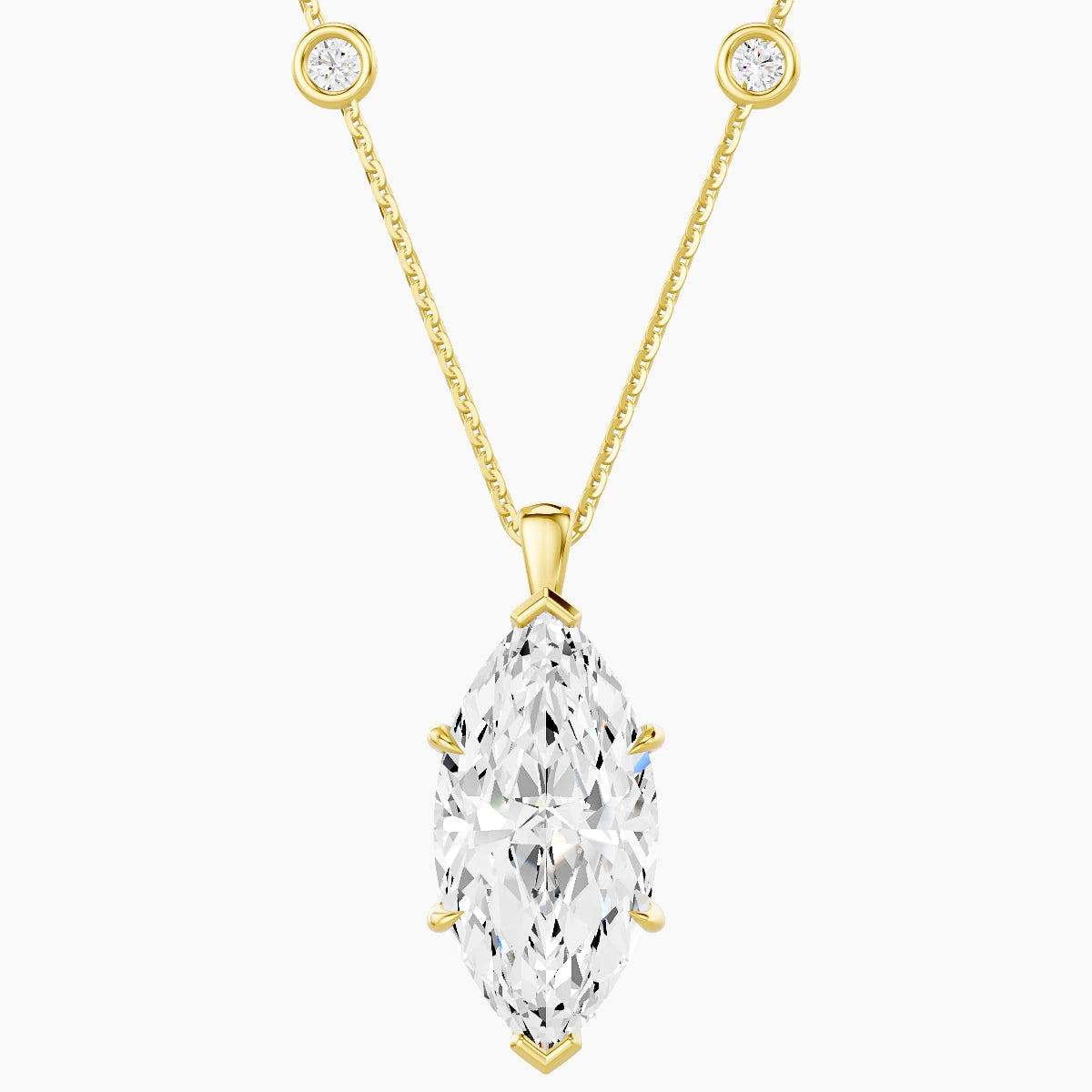 Hanging Solitaire with Sautoir | 18k Yellow Gold 5 ct White Lab Diamond Marquise Pendant