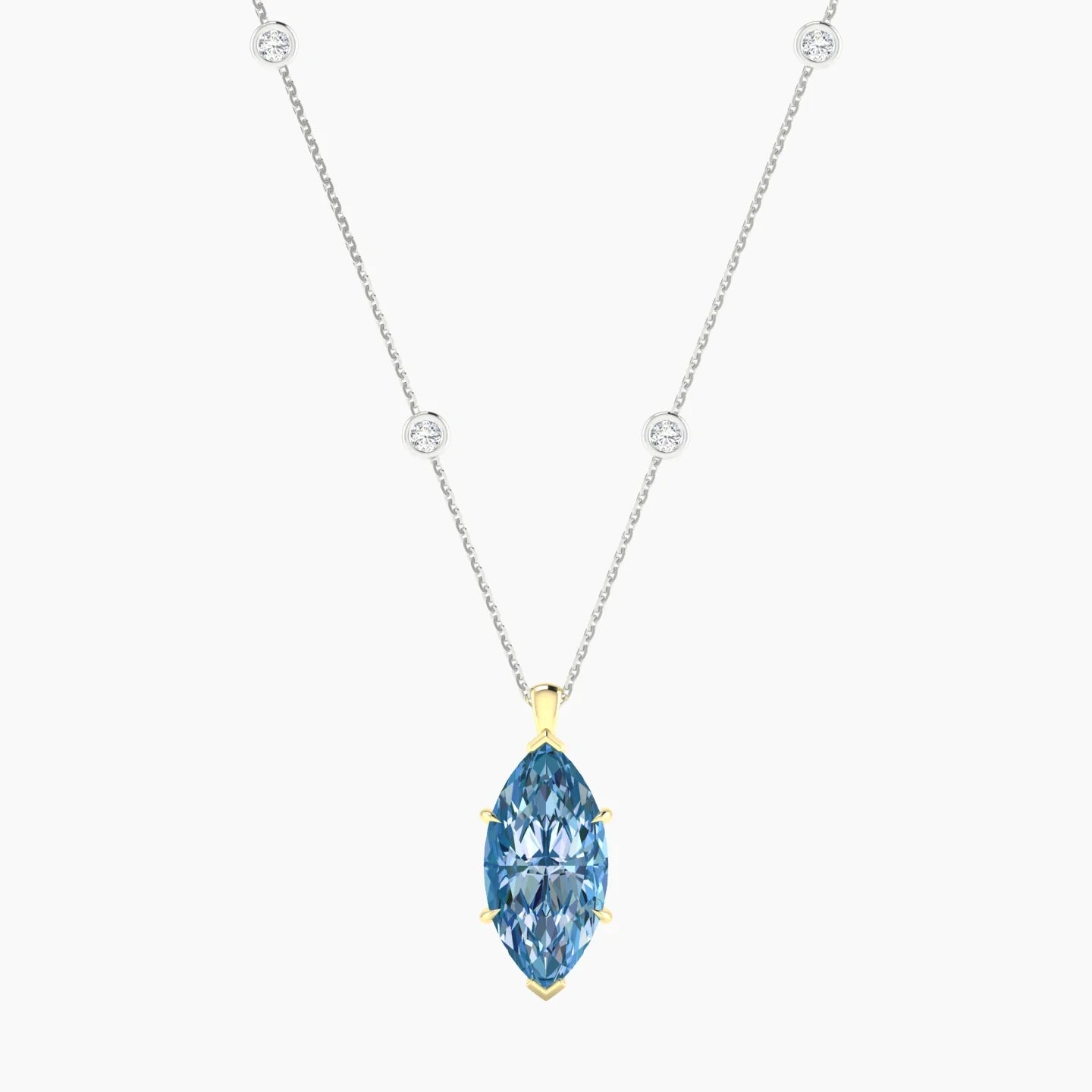 Hanging Solitaire with Sautoir | 18k White & Yellow Gold 5 ct Marquise Cut Pendant Setting