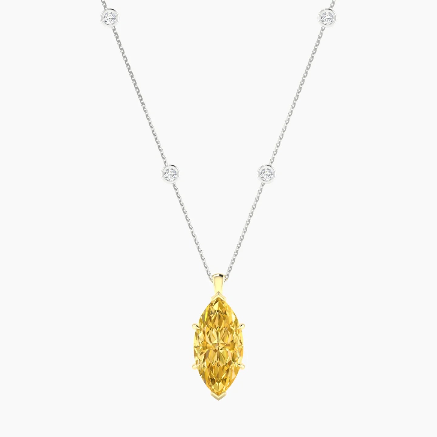 Hanging Solitaire with Sautoir | 18k White & Yellow Gold 5 ct Marquise Cut Pendant Setting