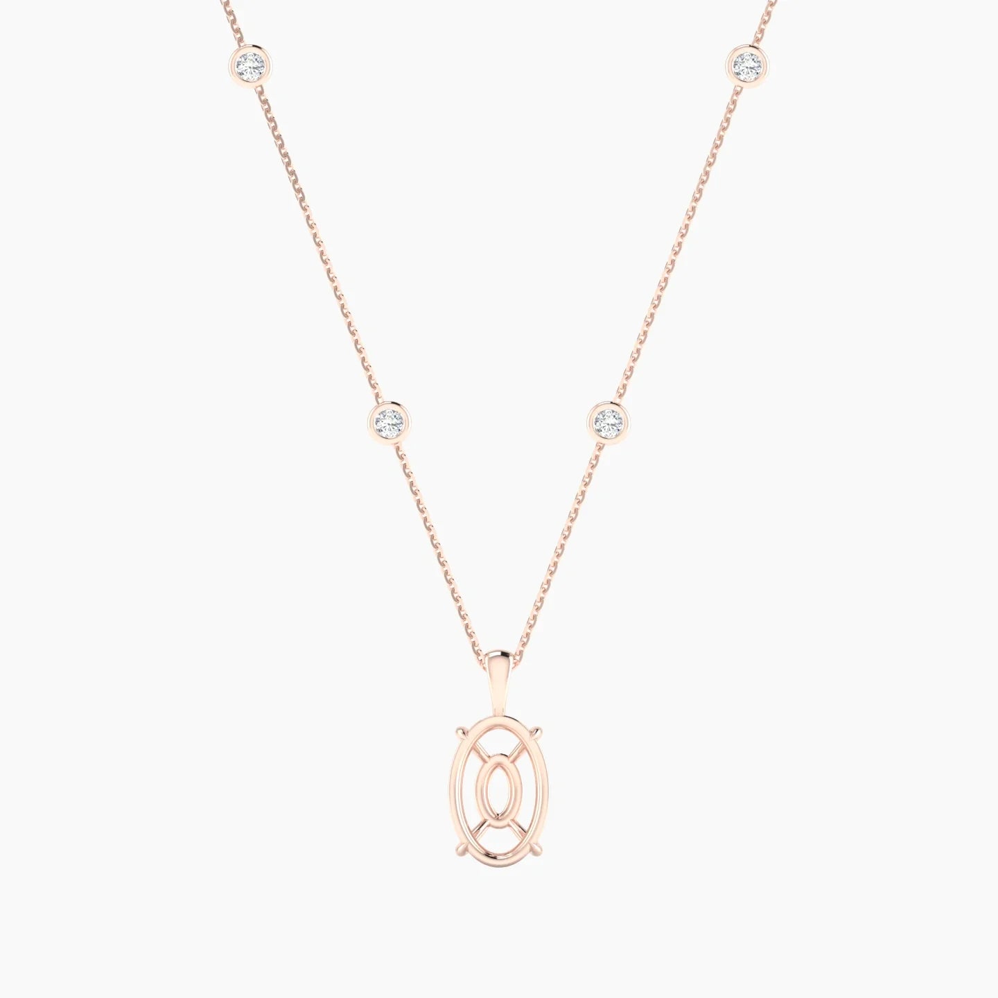 Hanging Solitaire with Sautoir | 18k Rose Gold 3-4.99 ct Oval Cut Pendant Setting