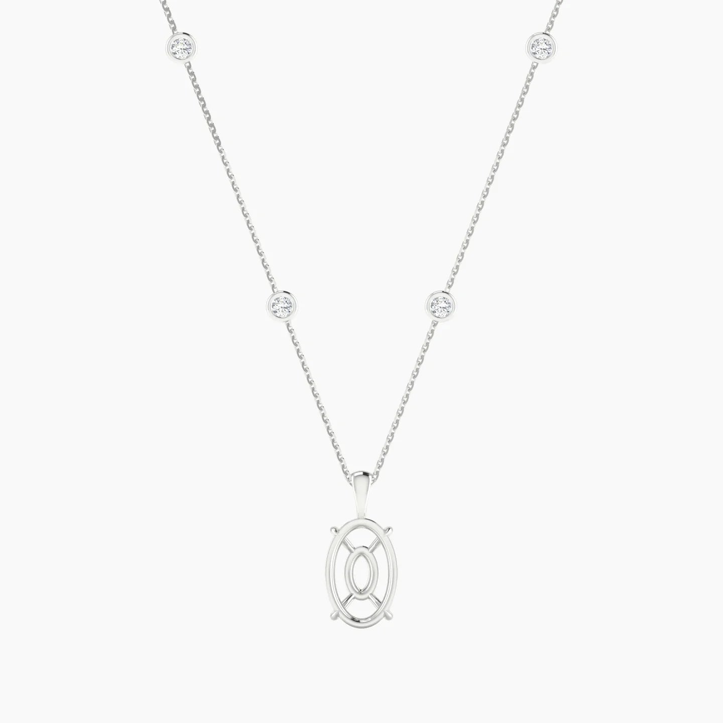 Hanging Solitaire with Sautoir | 18k White Gold 3-4.99 ct Oval Cut Pendant Setting
