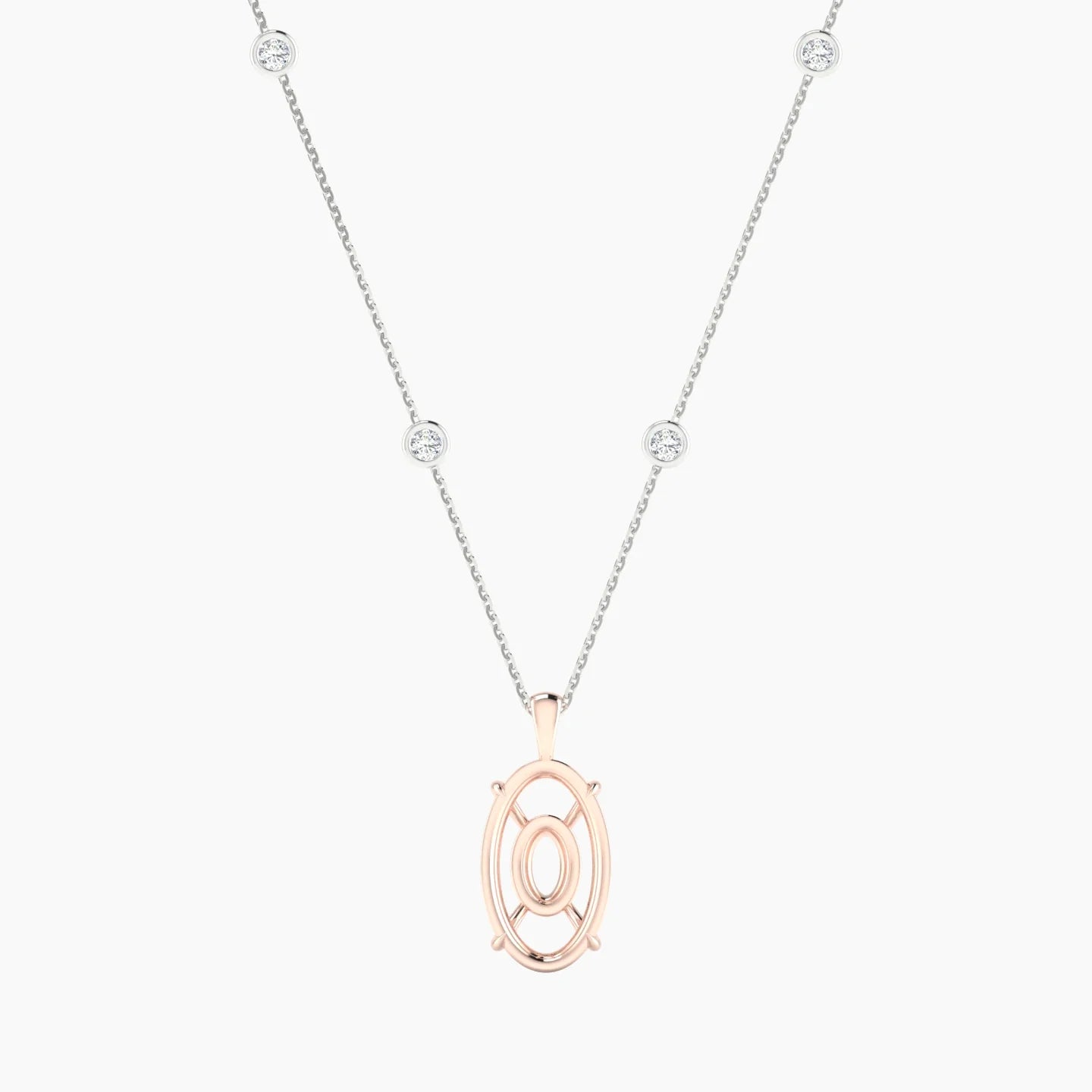Hanging Solitaire with Sautoir | 18k White & Rose Gold 5-7.99 ct Oval Cut Pendant Setting