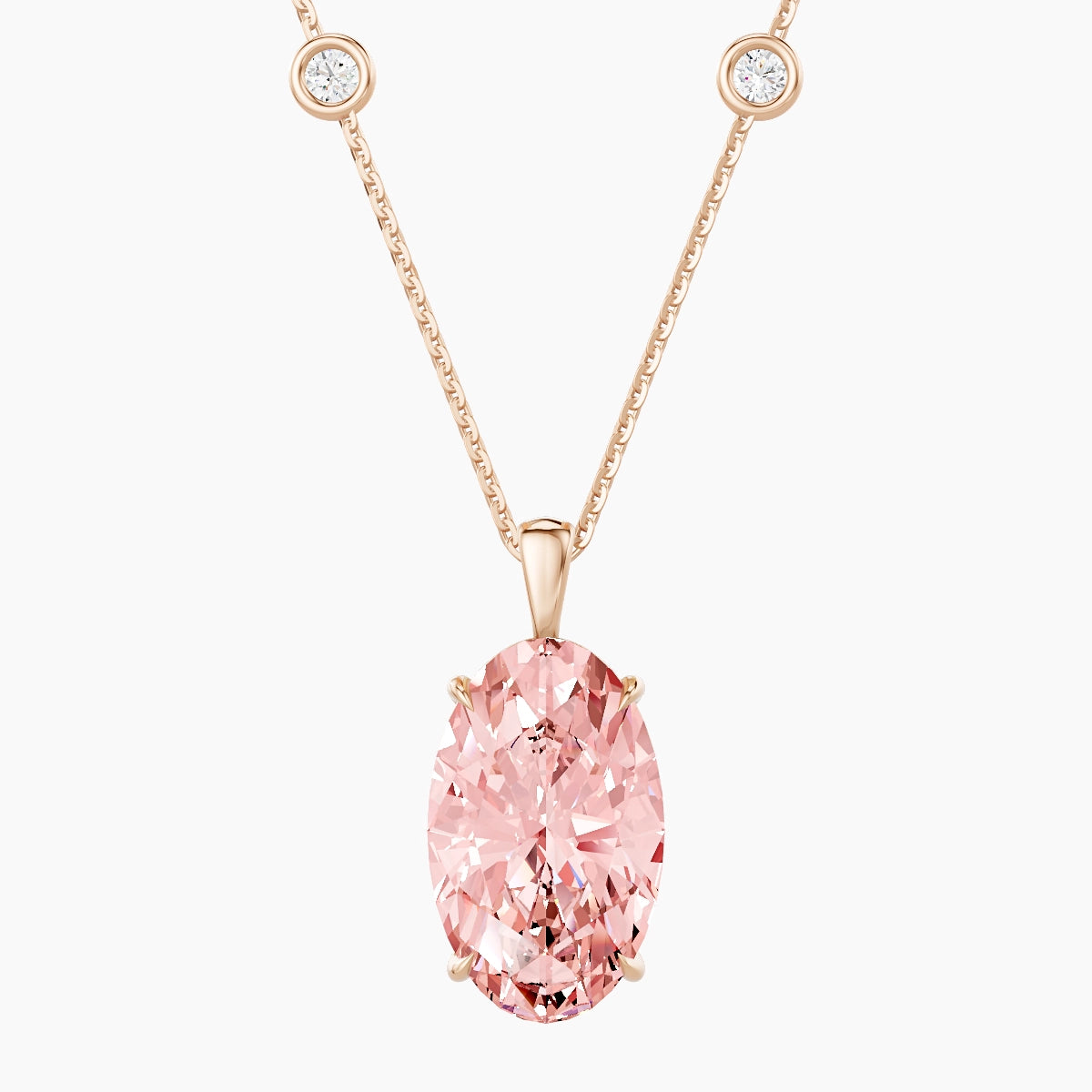 Hanging Solitaire with Sautoir | 18k Rose Gold 5 ct Pink Lab Diamond Oval Pendant