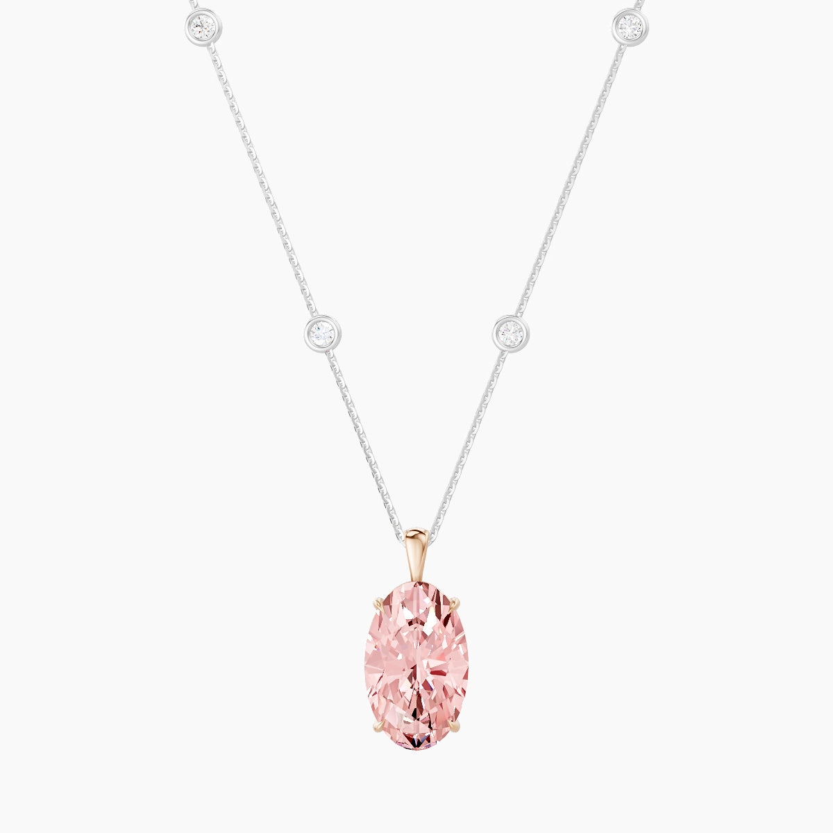 Hanging Solitaire with Sautoir | 18k White & Rose Gold 5 ct Pink Lab Diamond Oval Pendant