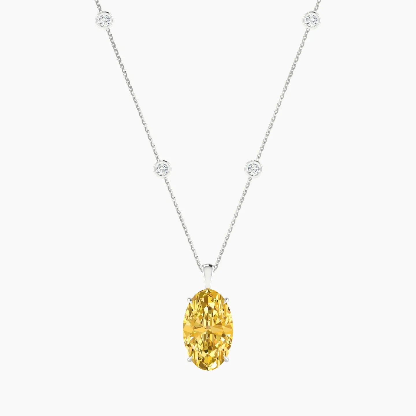 Hanging Solitaire with Sautoir | 18k White Gold 5 ct Oval Cut Pendant Setting