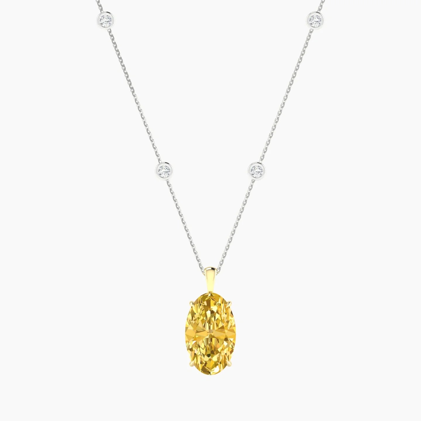 Hanging Solitaire with Sautoir | 18k White & Yellow Gold 5 ct Oval Cut Pendant Setting