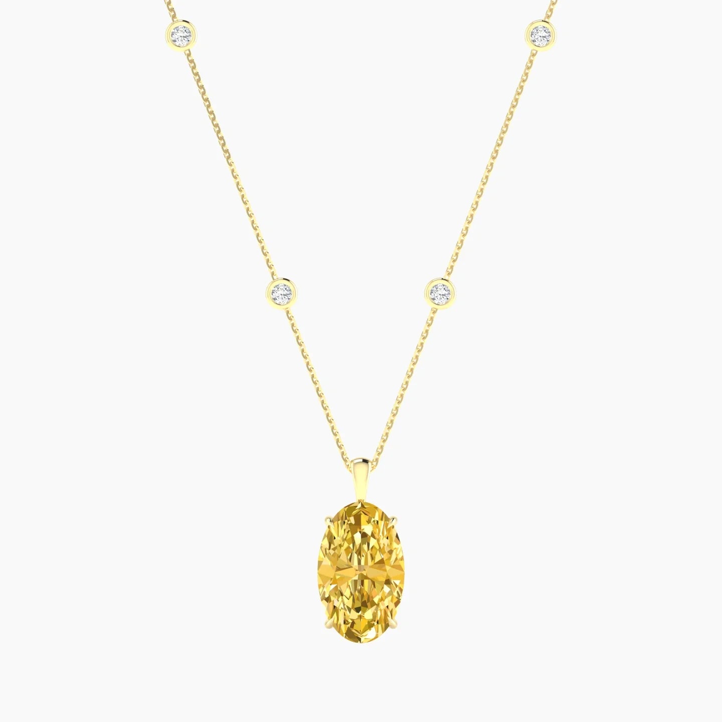 Hanging Solitaire with Sautoir | 18k Yellow Gold 5 ct Oval Cut Pendant Setting