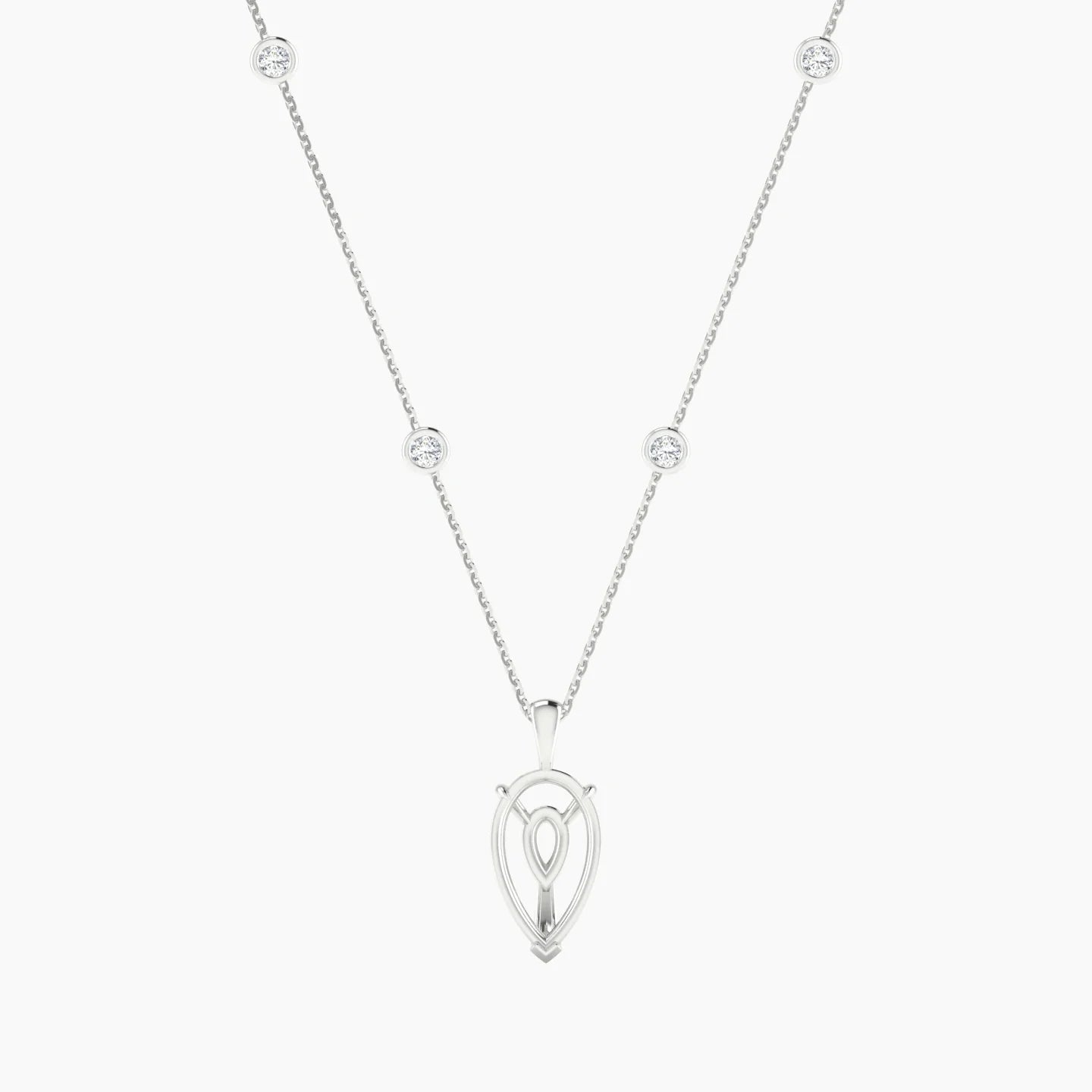 Hanging Solitaire with Sautoir | 18k White Gold 3-4.99 ct Pear Cut Pendant Setting