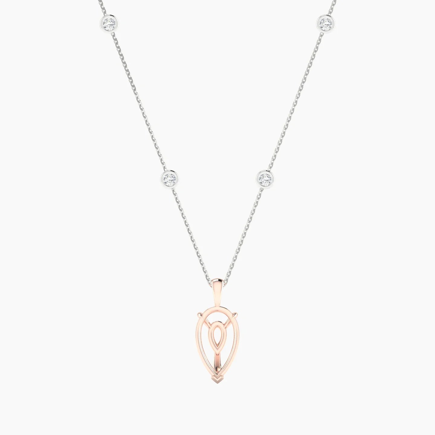 Hanging Solitaire with Sautoir | 18k White & Rose Gold 3-4.99 ct Pear Cut Pendant Setting