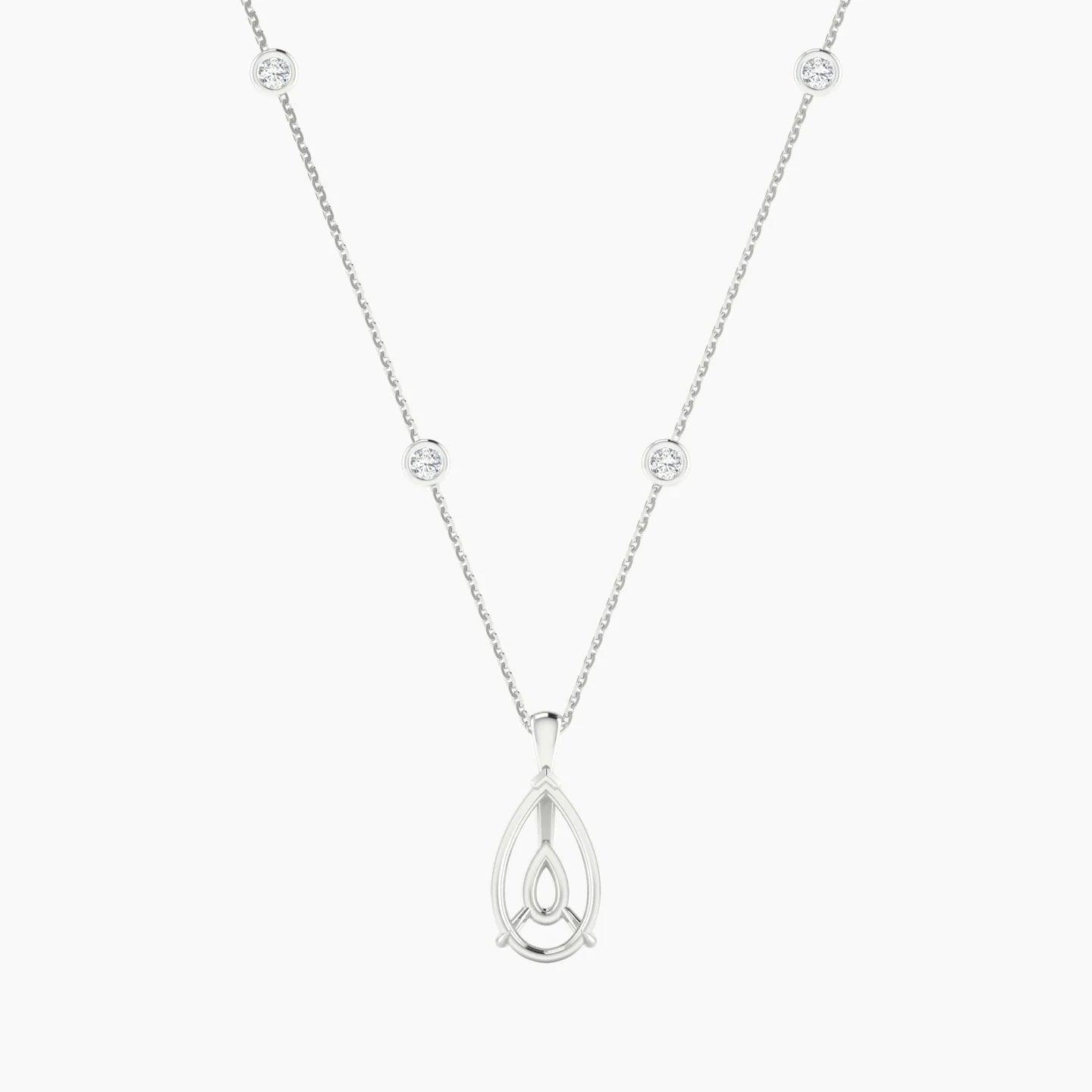 Hanging Solitaire with Sautoir | 18k White Gold 3-4.99 ct Pear Cut Pendant Setting