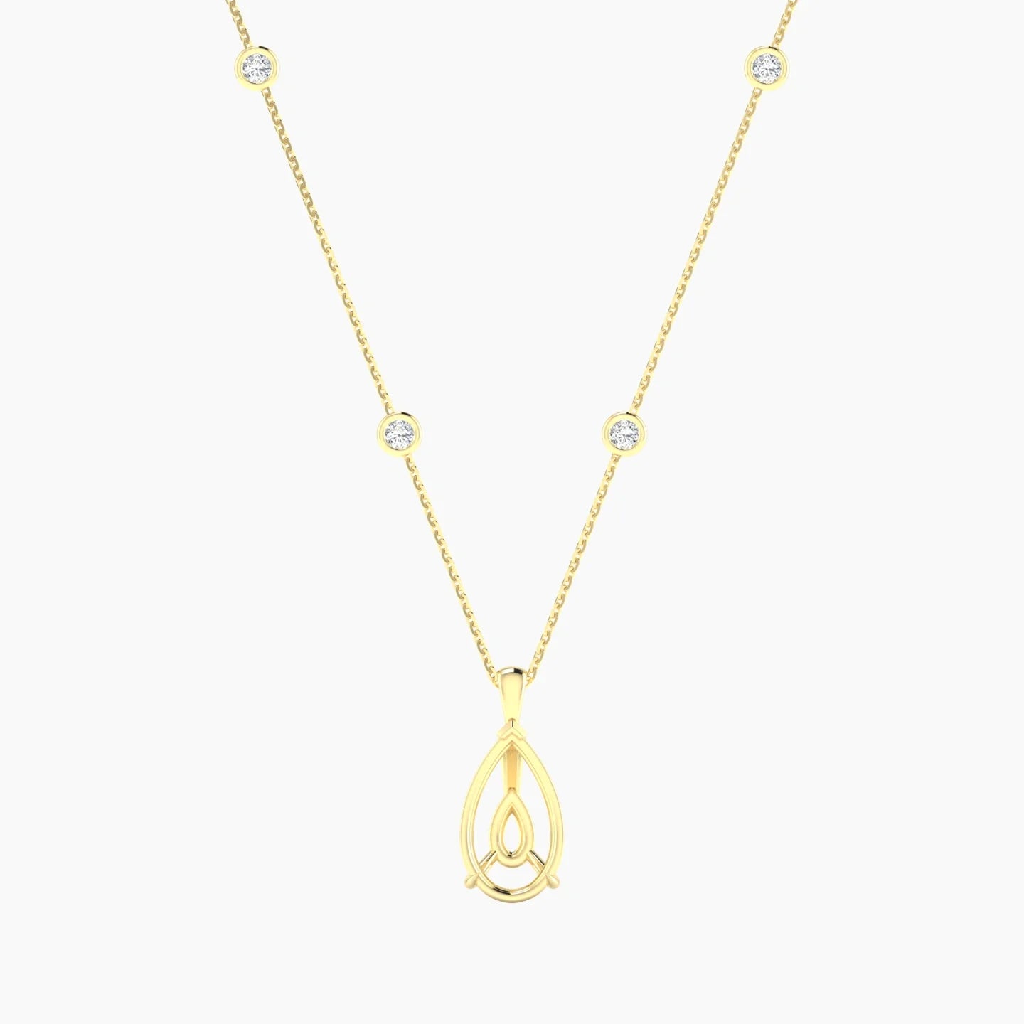 Hanging Solitaire with Sautoir | 18k Yellow Gold 3-4.99 ct Pear Cut Pendant Setting