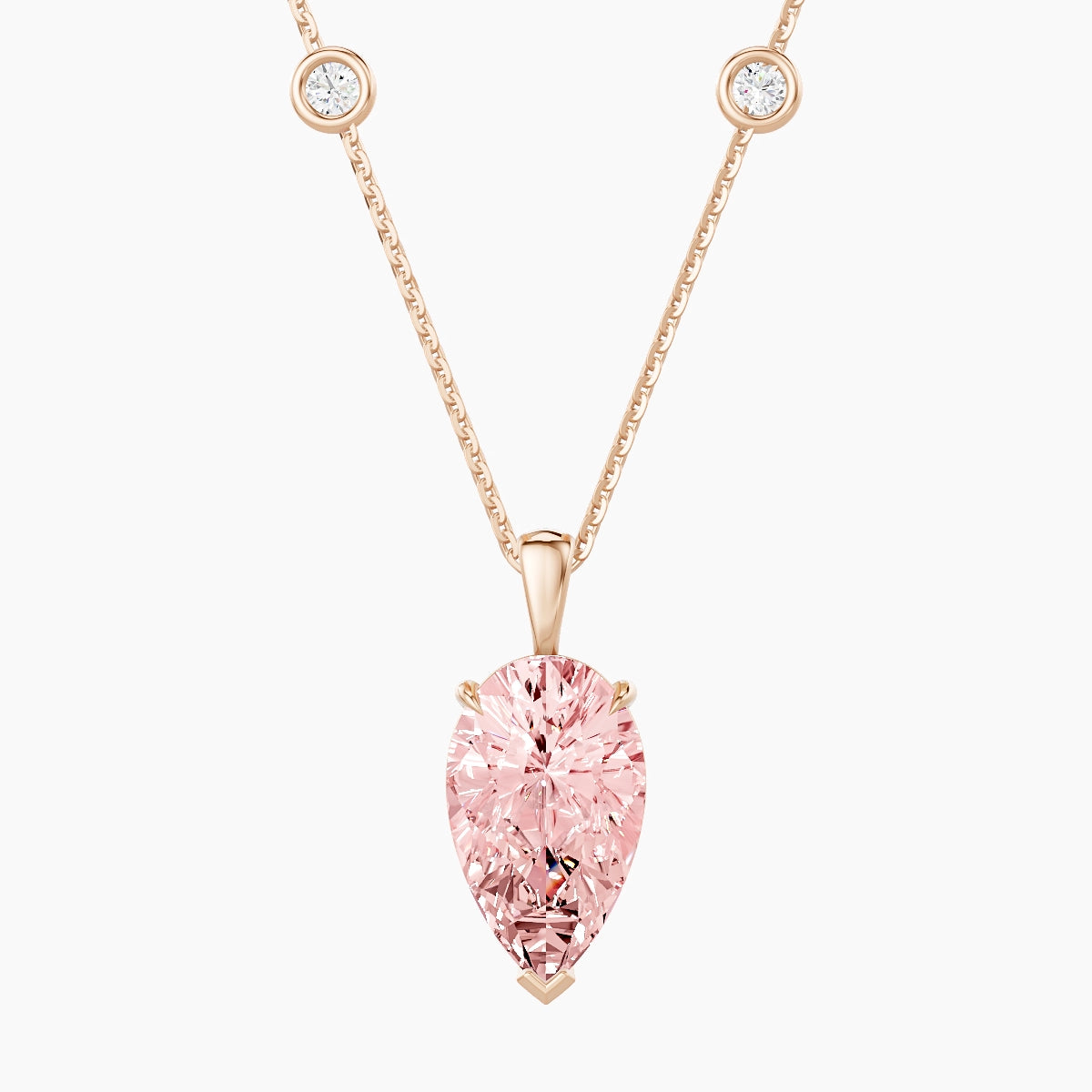 Hanging Solitaire with Sautoir | 18k Rose Gold 3 ct Pink Lab Diamond Pear Pendant