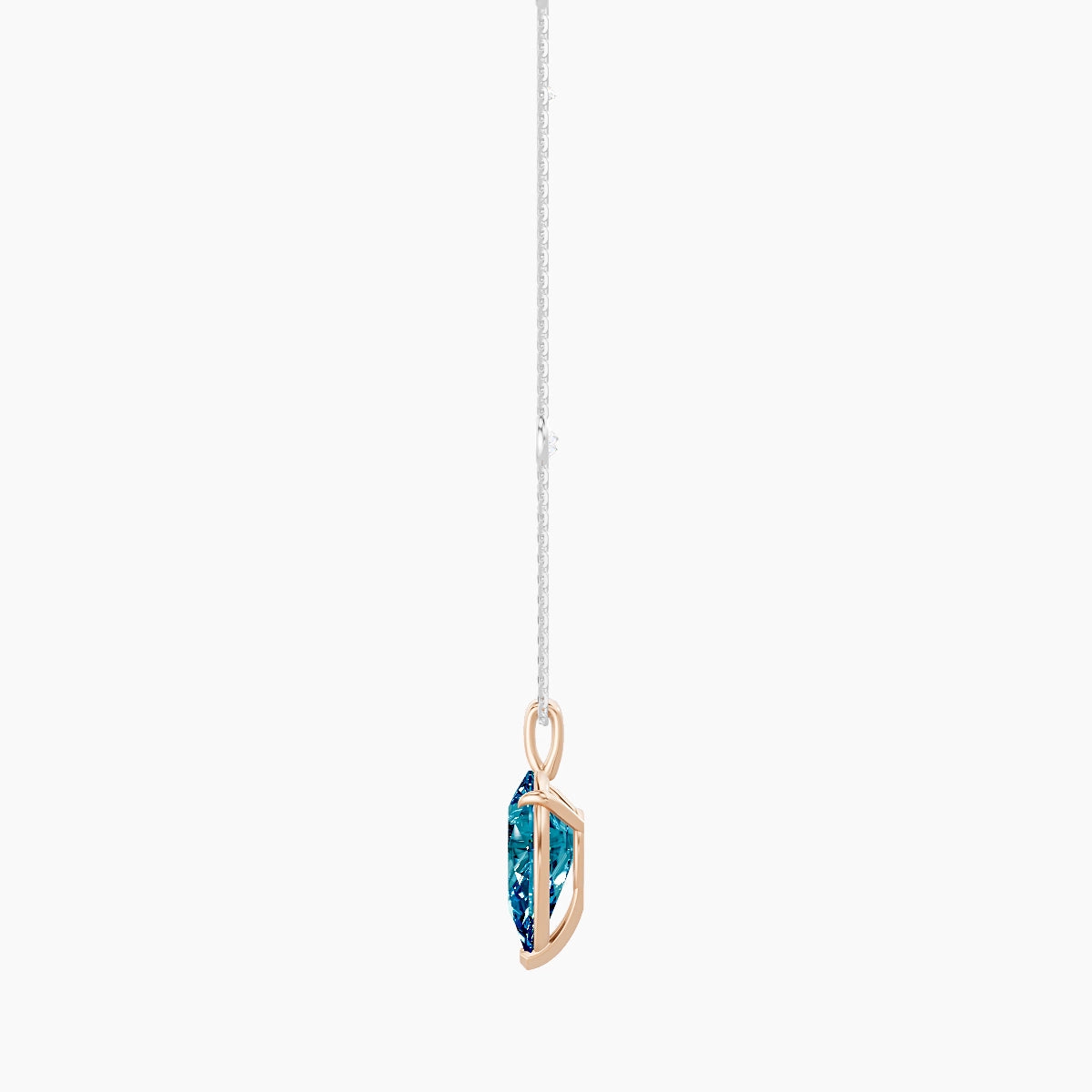 Hanging Solitaire with Sautoir | 18k White & Rose Gold 3 ct Blue Lab Diamond Pear Pendant