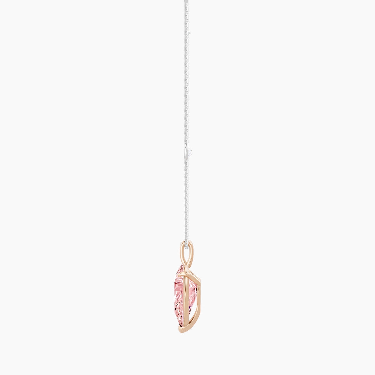 Hanging Solitaire with Sautoir | 18k White & Rose Gold 3 ct Pink Lab Diamond Pear Pendant