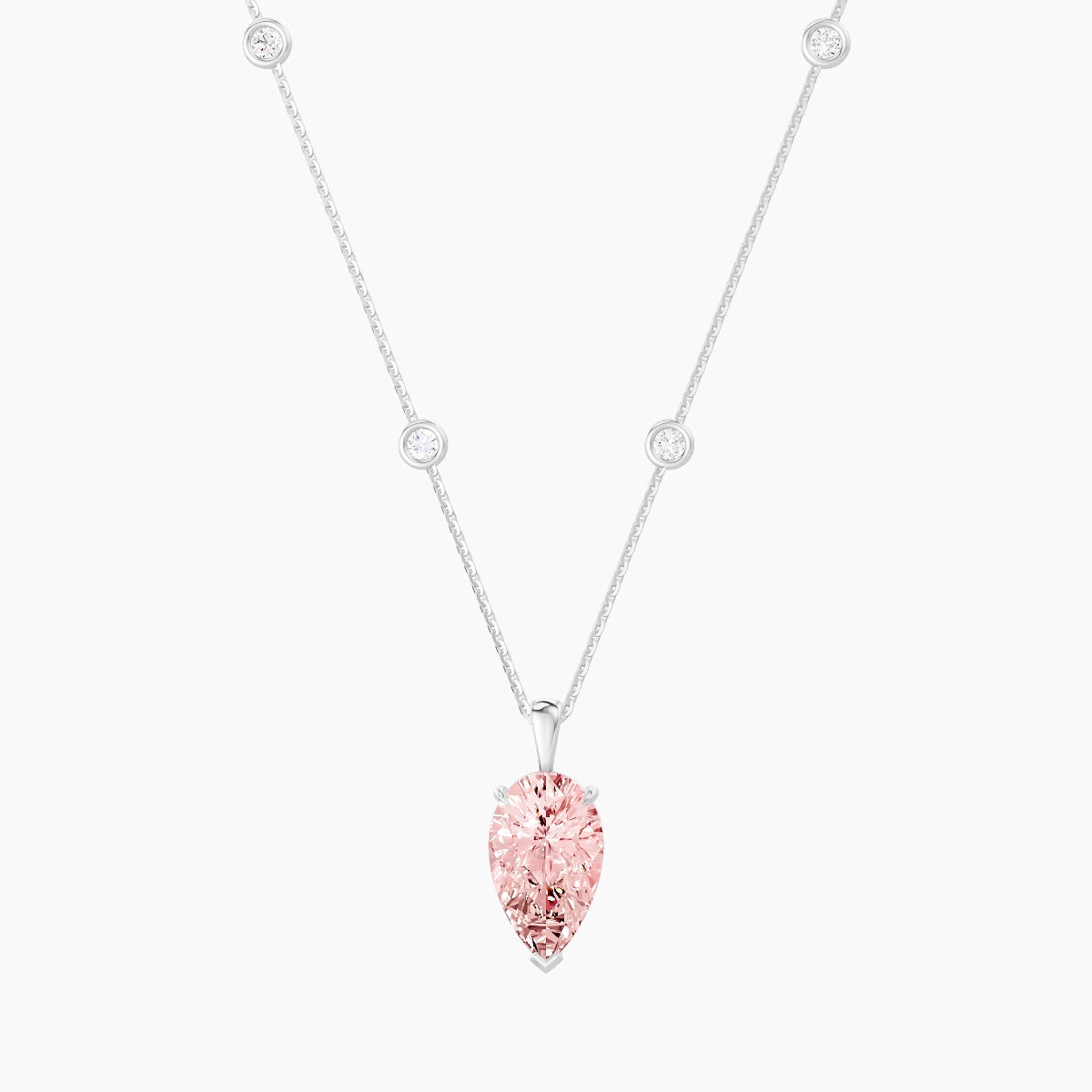 Hanging Solitaire with Sautoir | 18k White Gold 3 ct Pink Lab Diamond Pear Pendant