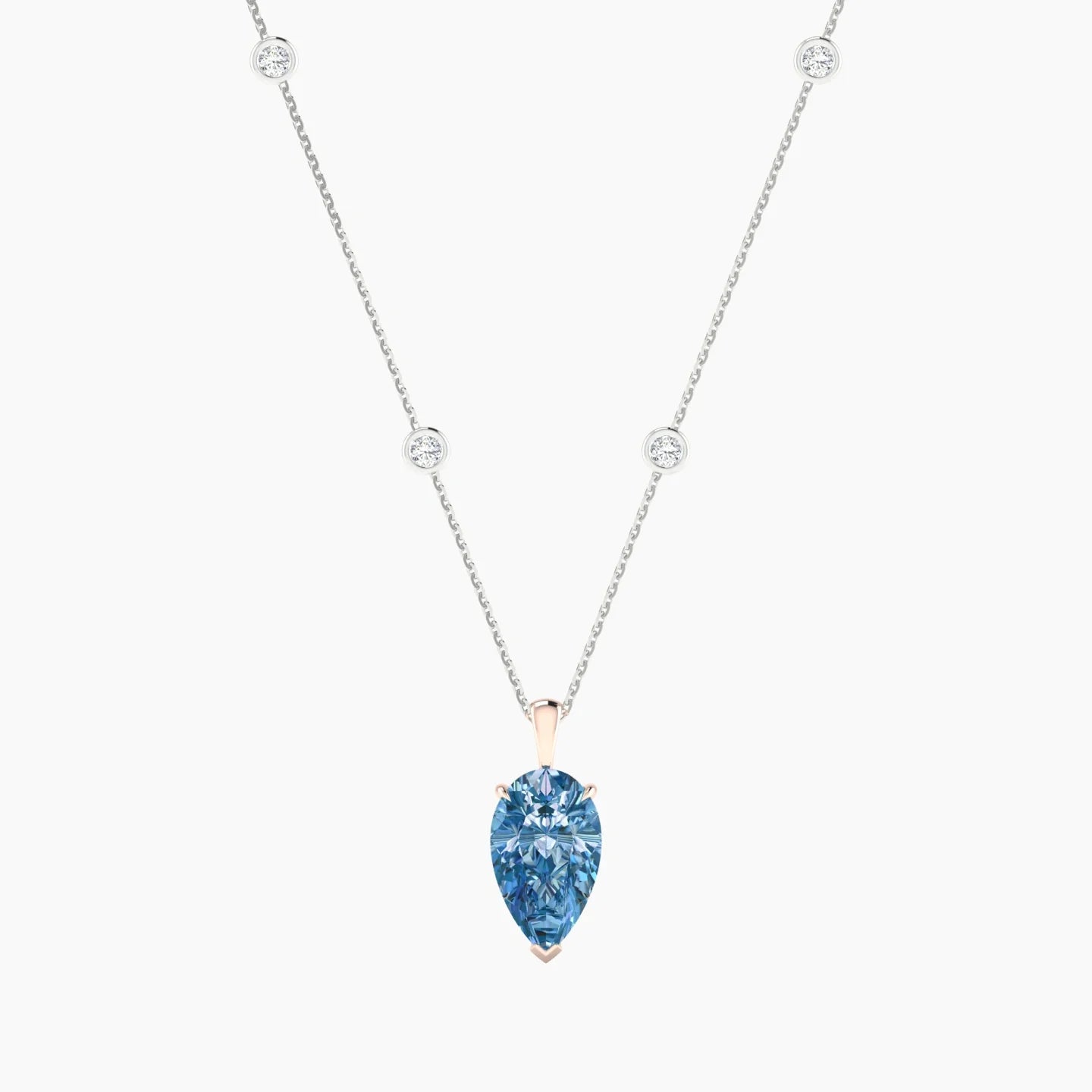 Hanging Solitaire with Sautoir | 18k White & Rose Gold 3 ct Pear Cut Pendant Setting