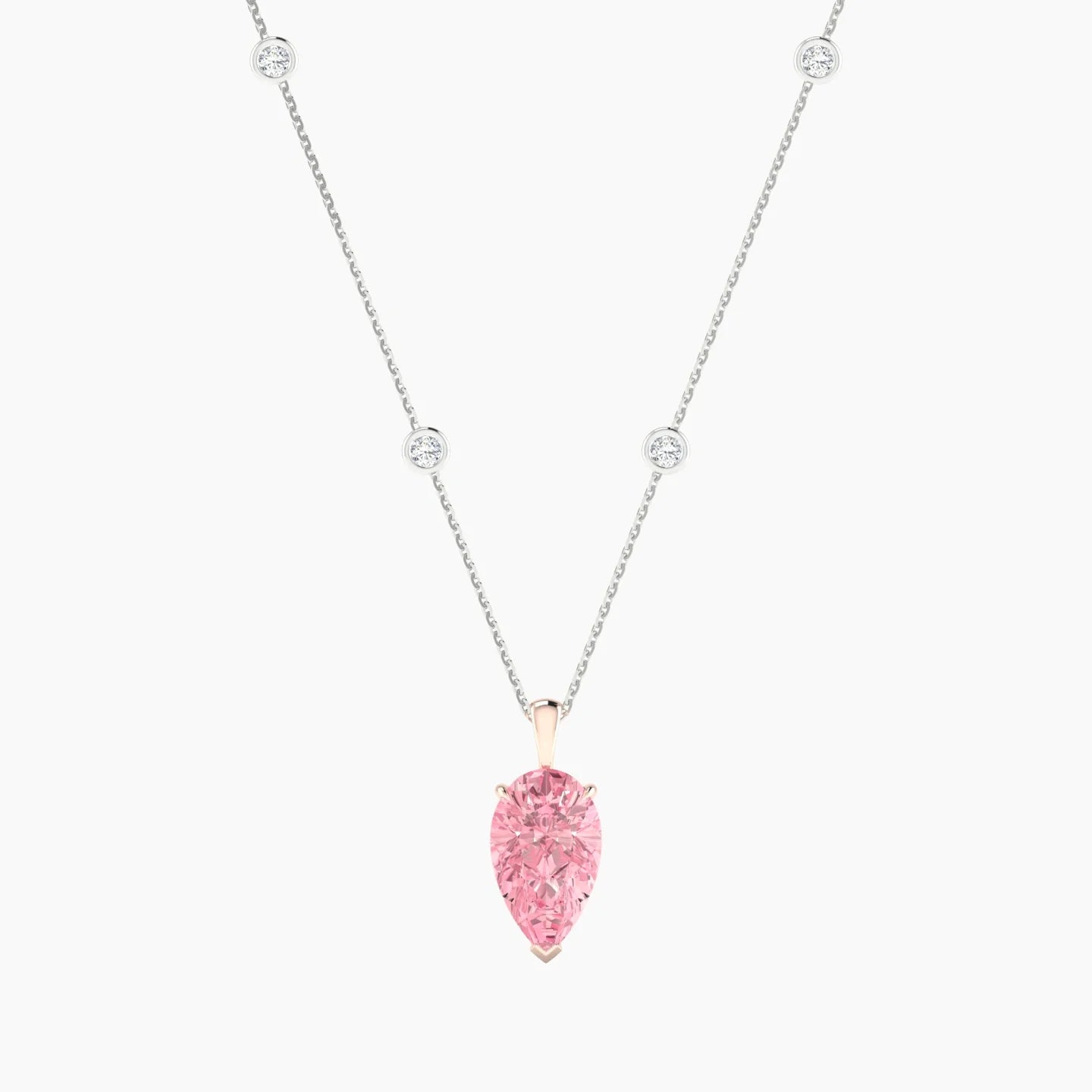 Hanging Solitaire with Sautoir | 18k White & Rose Gold 3 ct Pear Cut Pendant Setting