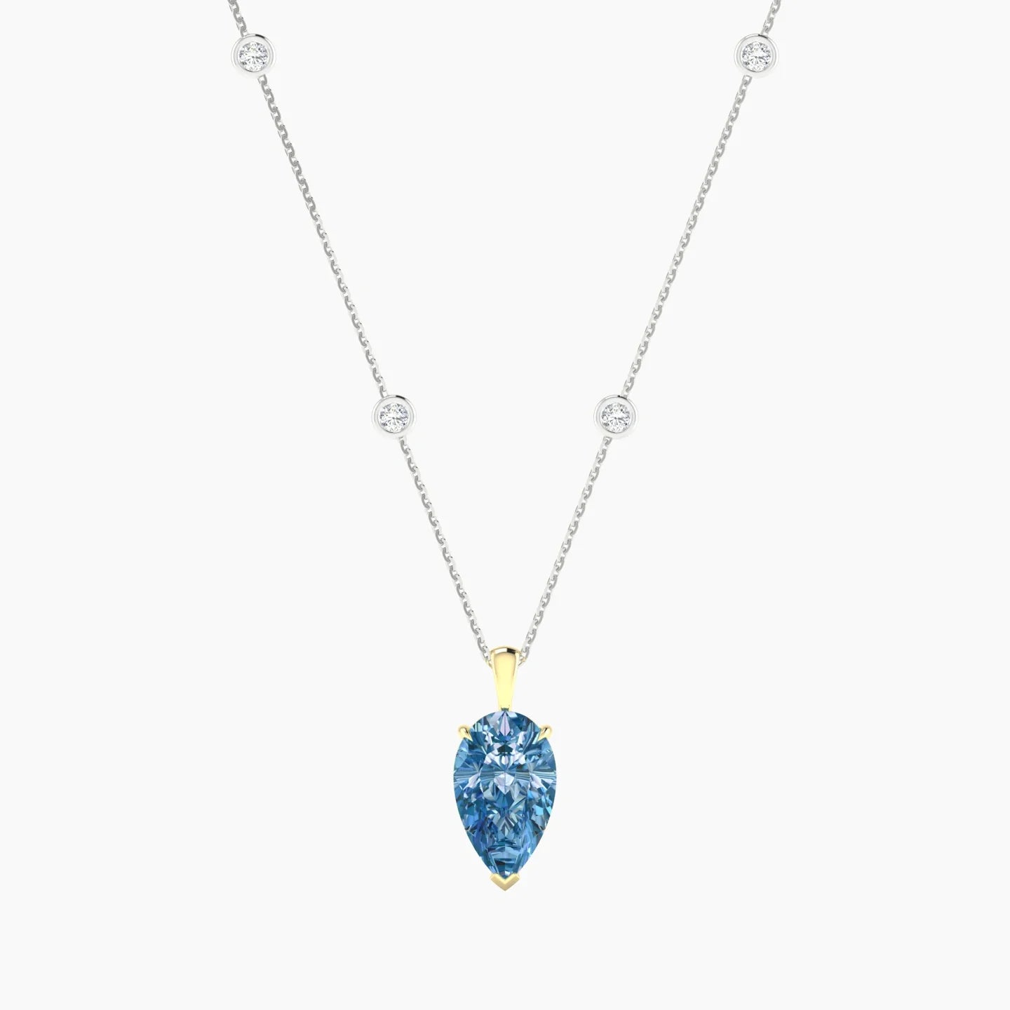 Hanging Solitaire with Sautoir | 18k White & Yellow Gold 3 ct Pear Cut Pendant Setting