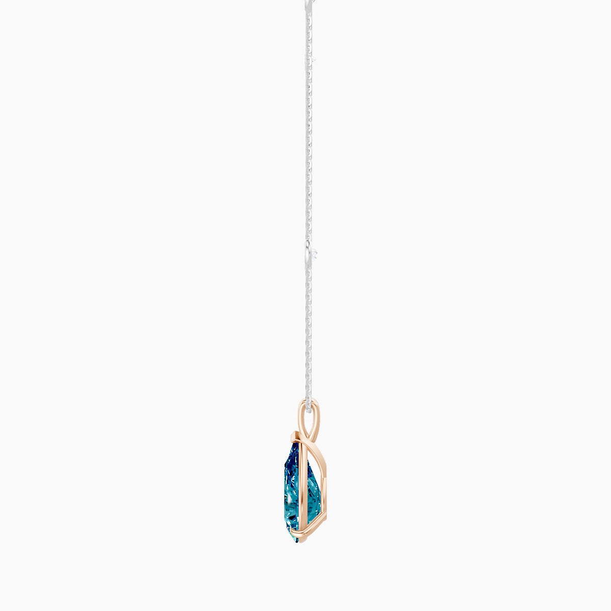 Hanging Solitaire with Sautoir | 18k White & Rose Gold 3 ct Blue Lab Diamond Pear Pendant