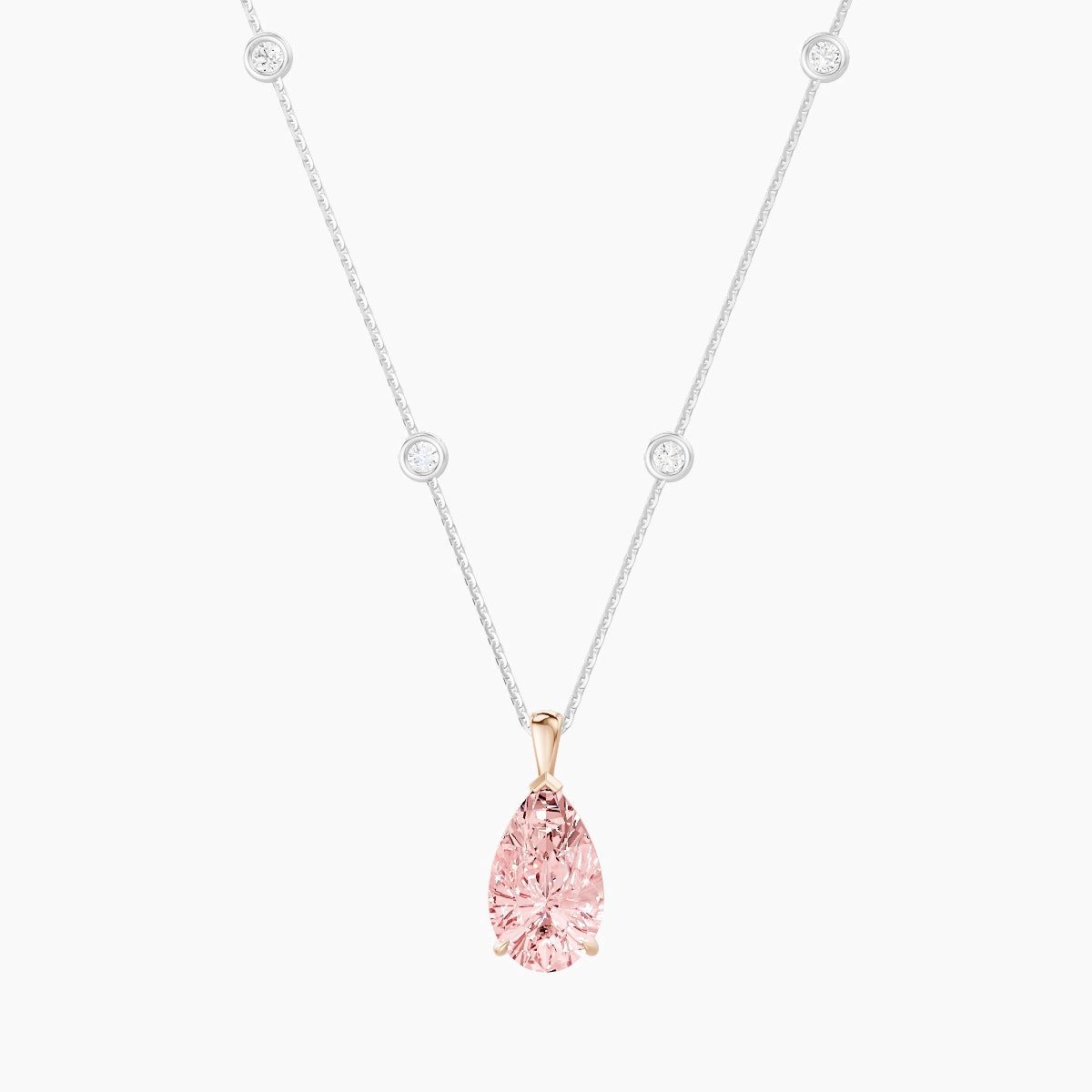 Hanging Solitaire with Sautoir | 18k White & Rose Gold 3 ct Pink Lab Diamond Pear Pendant