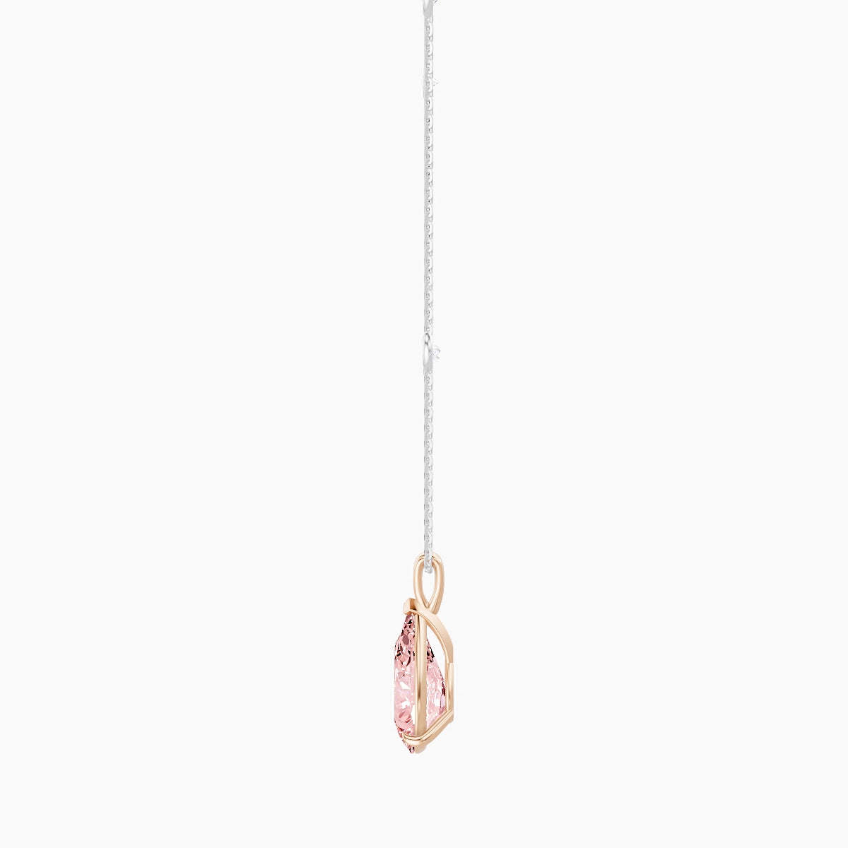 Hanging Solitaire with Sautoir | 18k White & Rose Gold 3 ct Pink Lab Diamond Pear Pendant