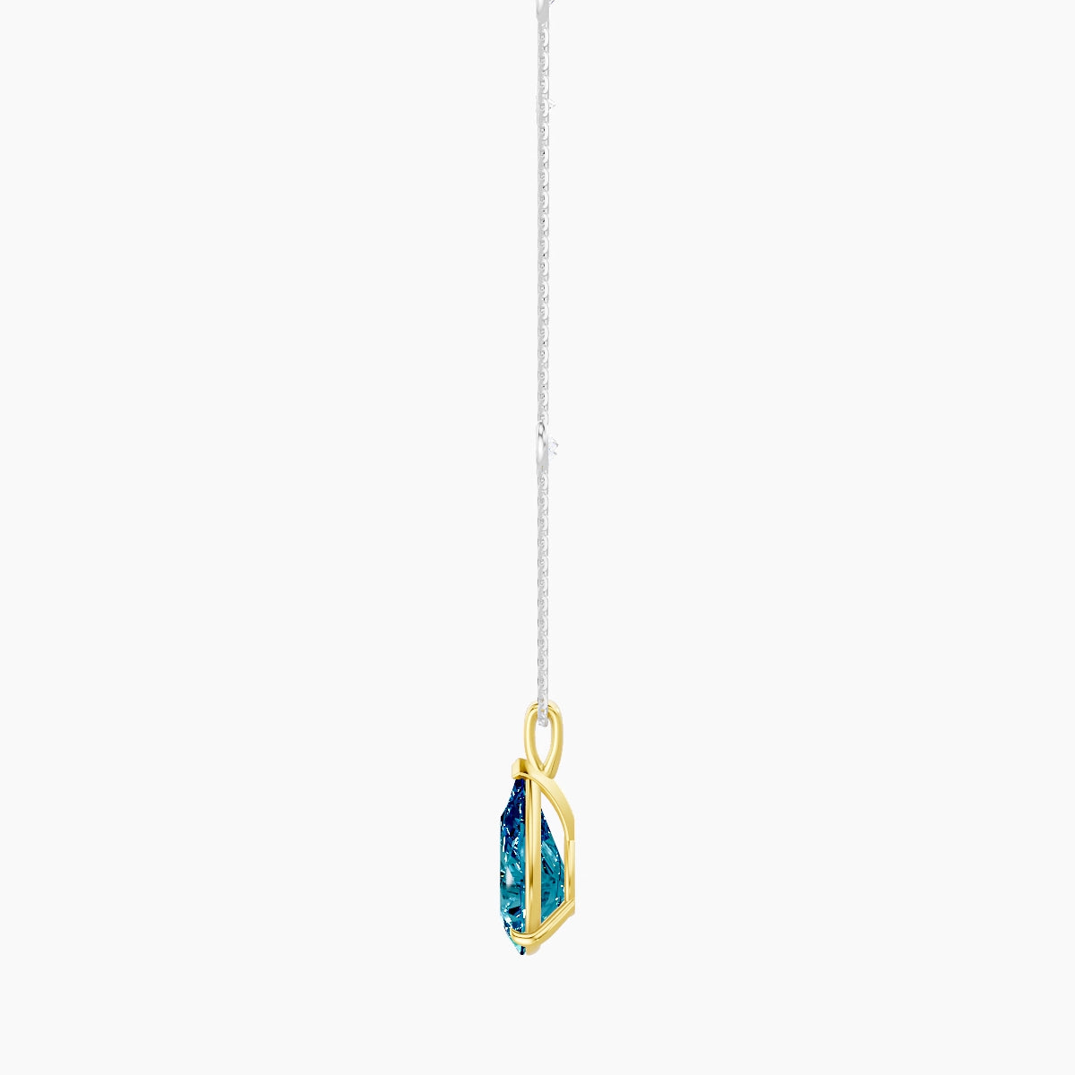 Hanging Solitaire with Sautoir | 18k White & Yellow Gold 3 ct Blue Lab Diamond Pear Pendant