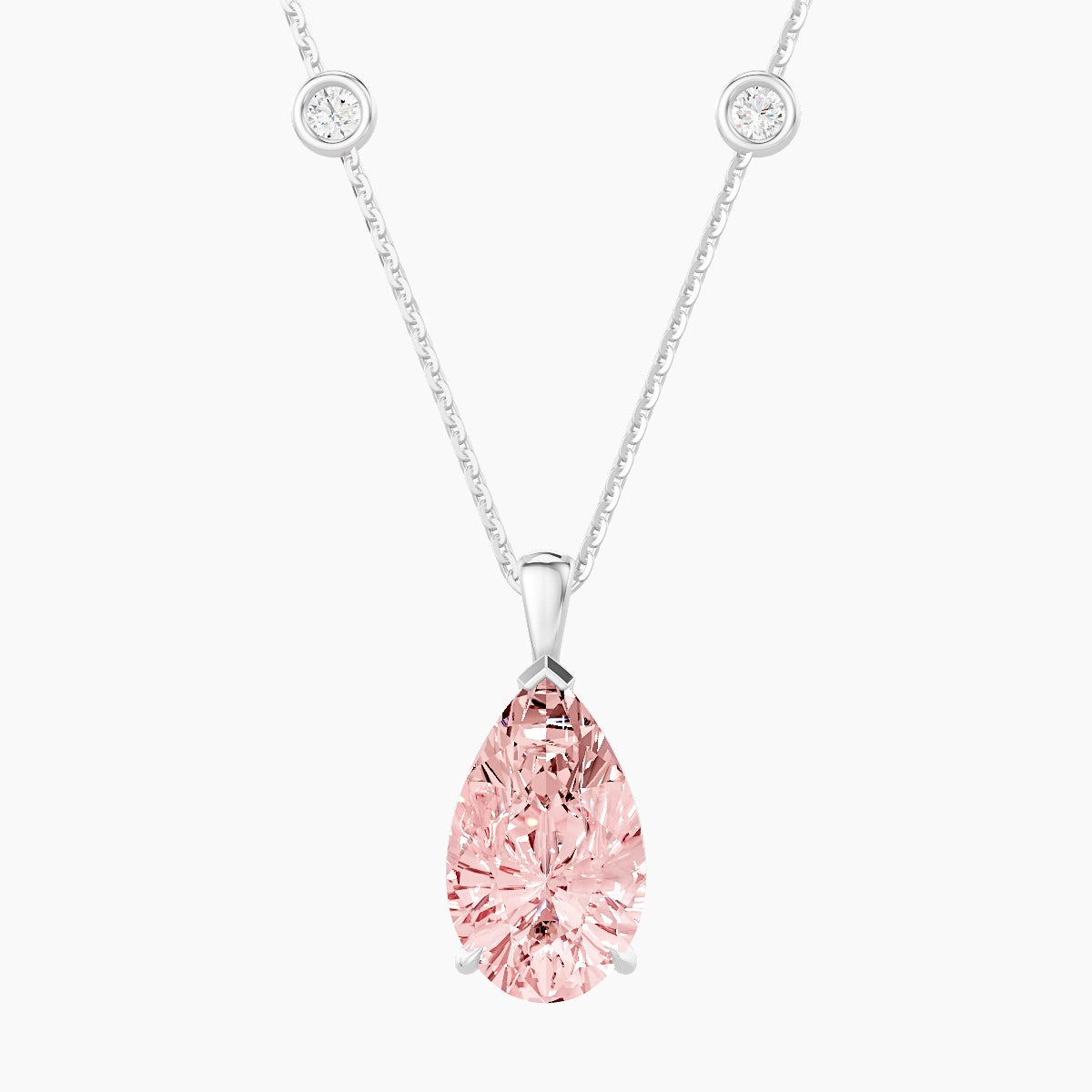 Hanging Solitaire with Sautoir | 18k White Gold 3 ct Pink Lab Diamond Pear Pendant