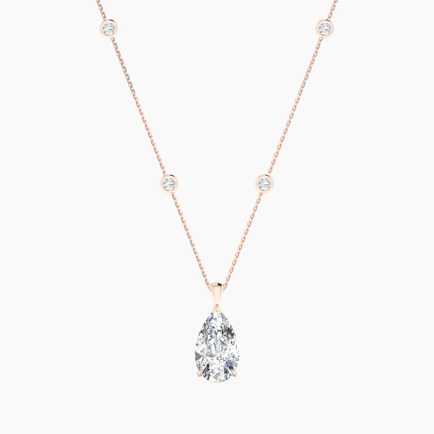 Hanging Solitaire with Sautoir | 18k Rose Gold 3 ct Pear Cut Pendant Setting