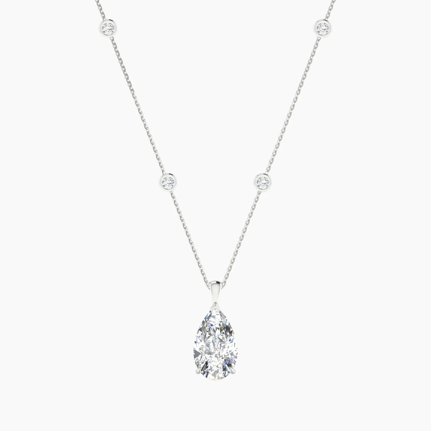 Hanging Solitaire with Sautoir | 18k White Gold 3 ct Pear Cut Pendant Setting