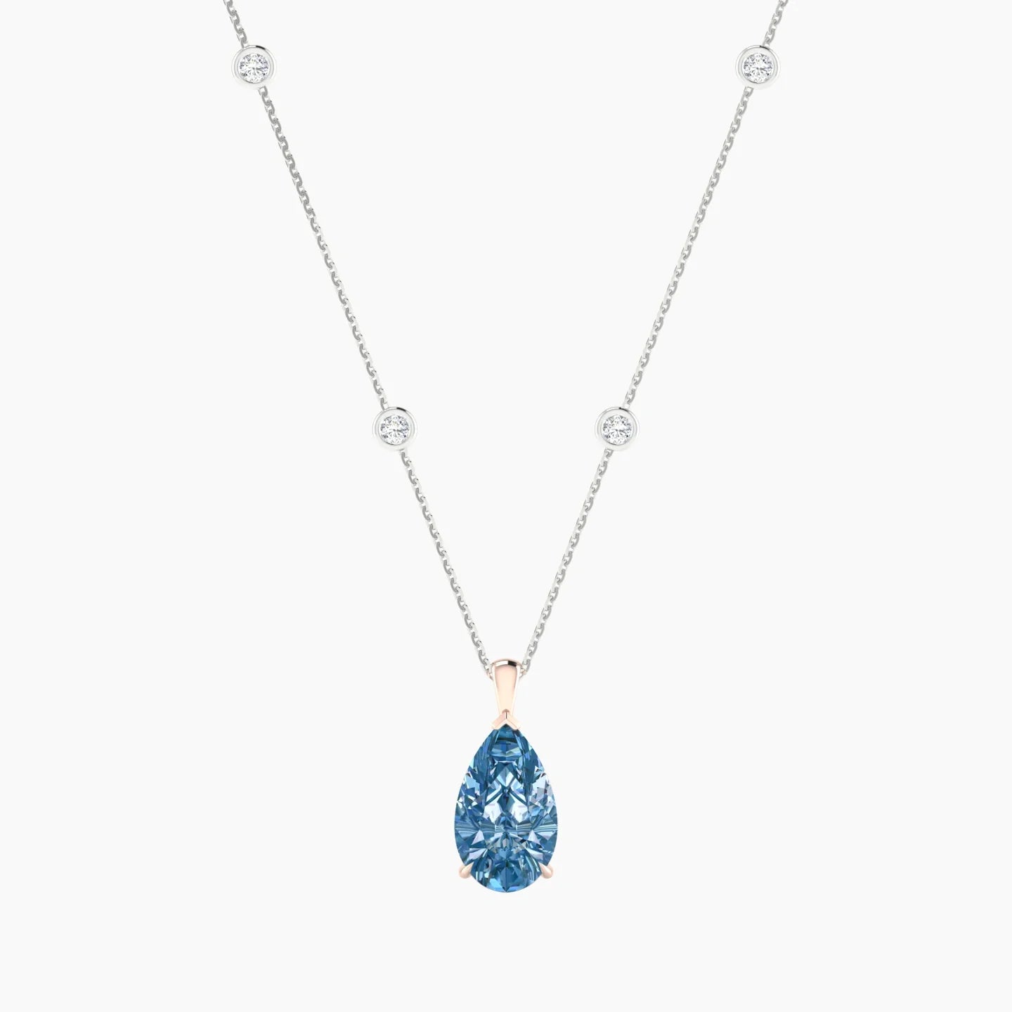 Hanging Solitaire with Sautoir | 18k White & Rose Gold 3 ct Pear Cut Pendant Setting