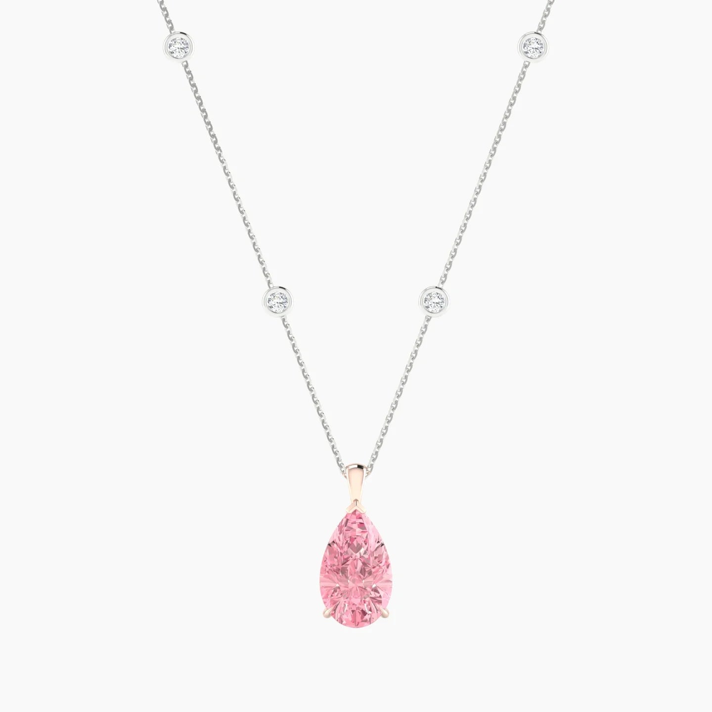Hanging Solitaire with Sautoir | 18k White & Rose Gold 3 ct Pear Cut Pendant Setting