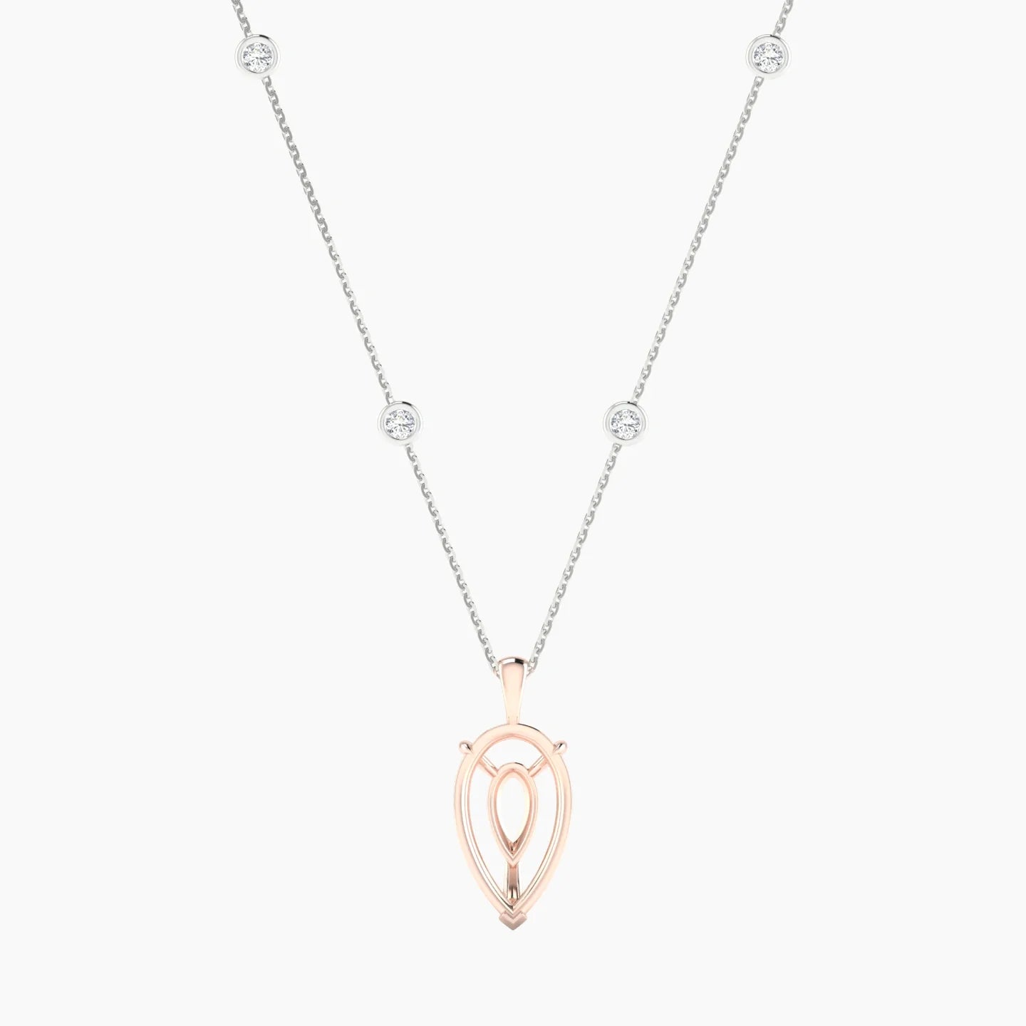 Hanging Solitaire with Sautoir | 18k White & Rose Gold 5-7.99 ct Pear Cut Pendant Setting