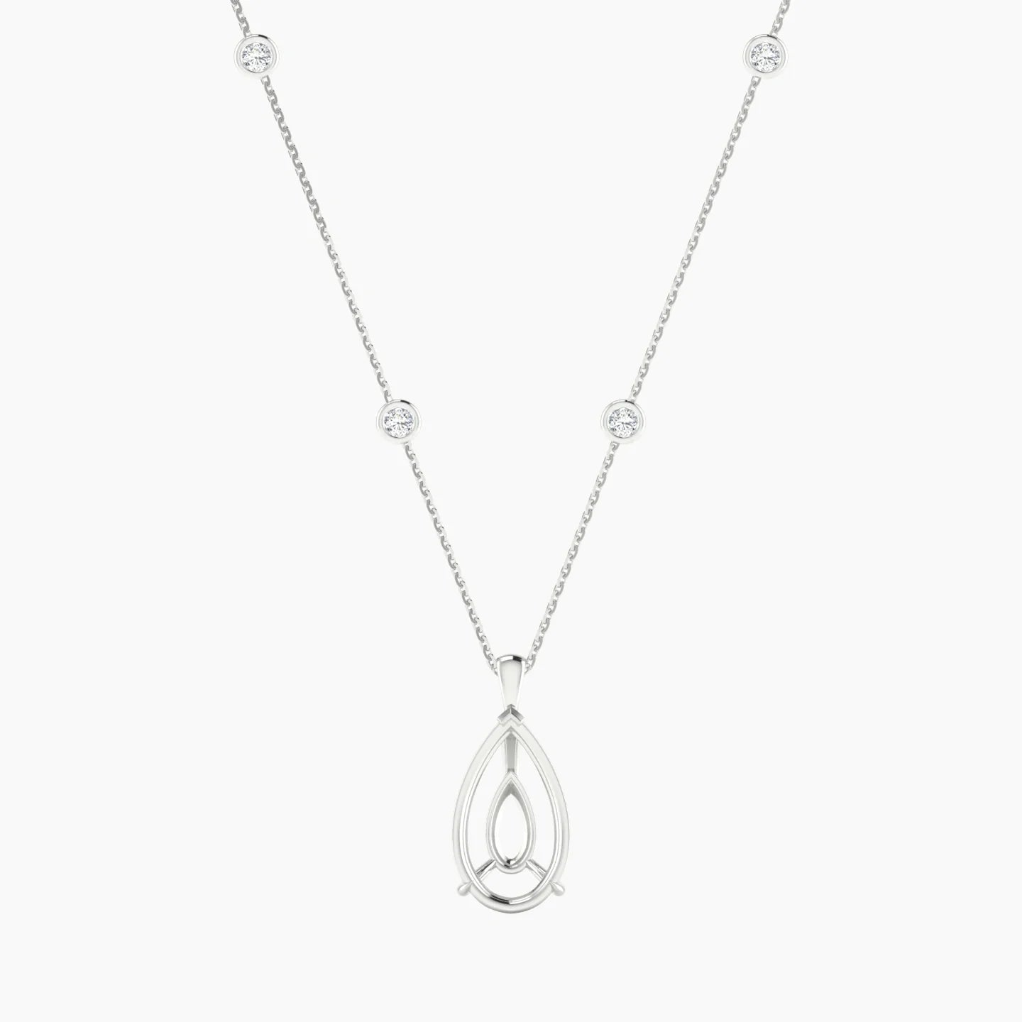 Hanging Solitaire with Sautoir | 18k White Gold 5-7.99 ct Pear Cut Pendant Setting
