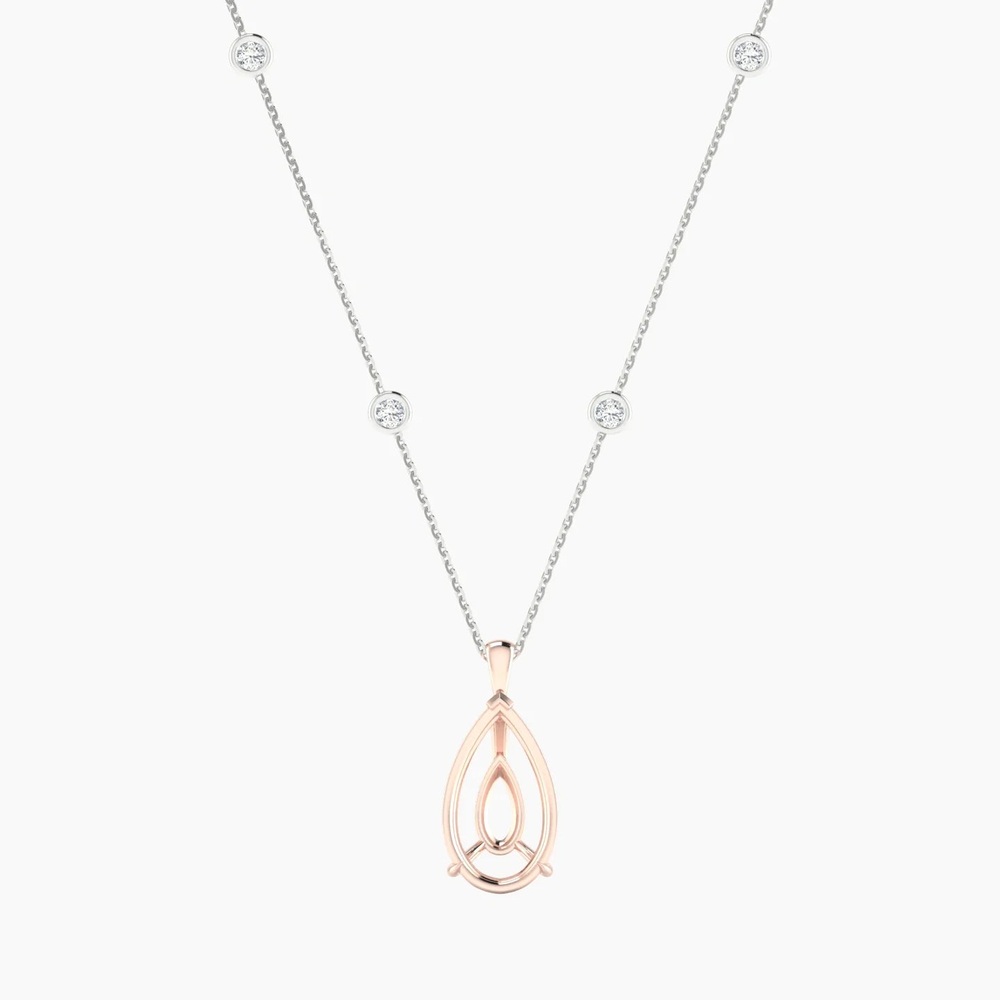 Hanging Solitaire with Sautoir | 18k White & Rose Gold 5-7.99 ct Pear Cut Pendant Setting