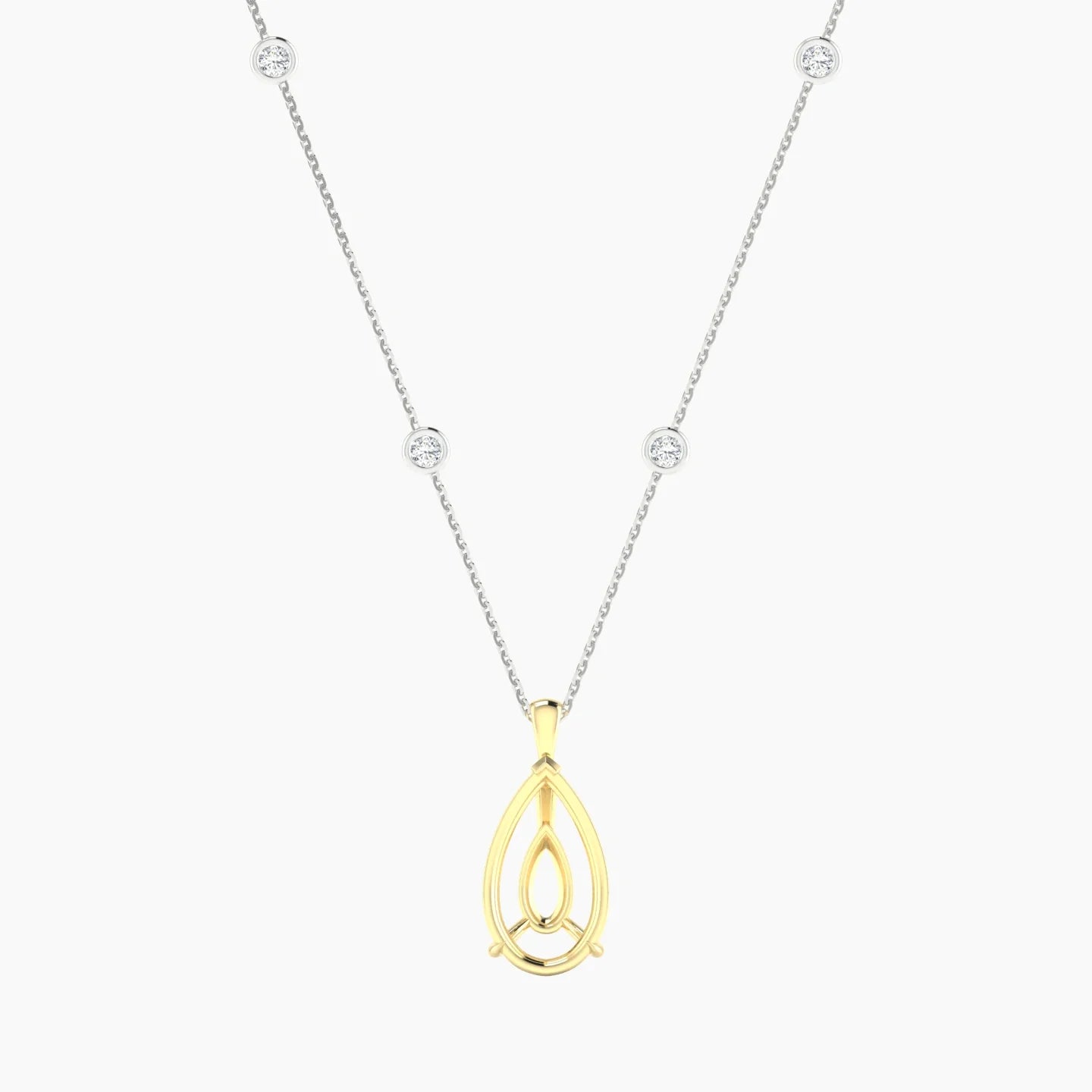 Hanging Solitaire with Sautoir | 18k White & Yellow Gold 5-7.99 ct Pear Cut Pendant Setting