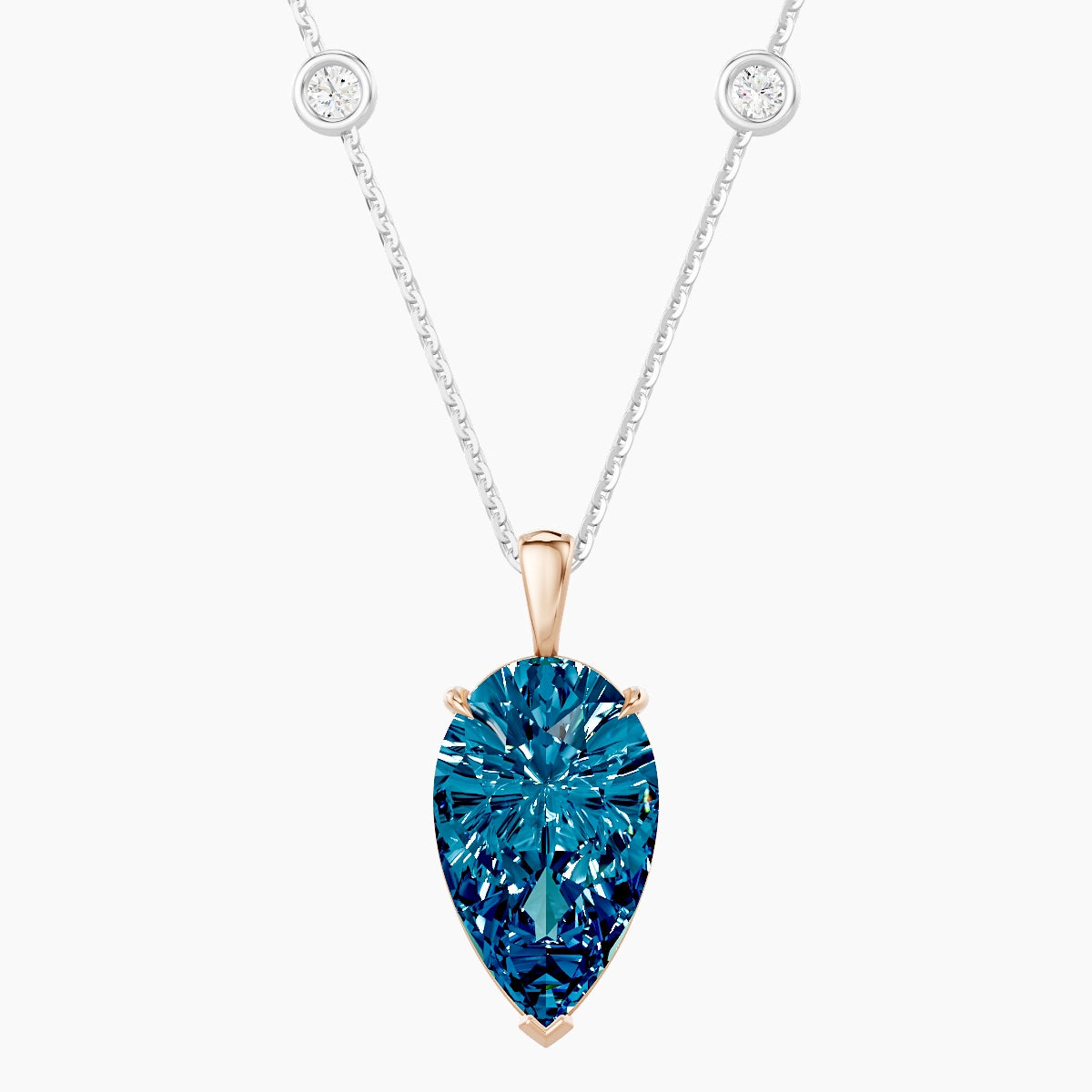 Hanging Solitaire with Sautoir | 18k White & Rose Gold 5 ct Blue Lab Diamond Pear Pendant
