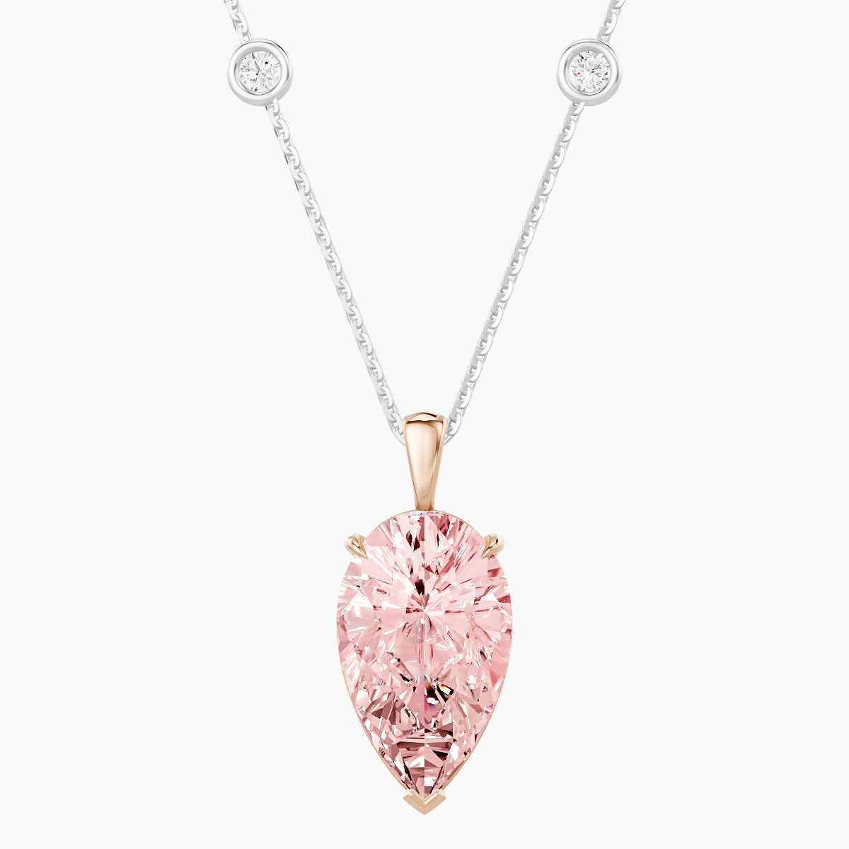 Hanging Solitaire with Sautoir | 18k White & Rose Gold 5 ct Pink Lab Diamond Pear Pendant