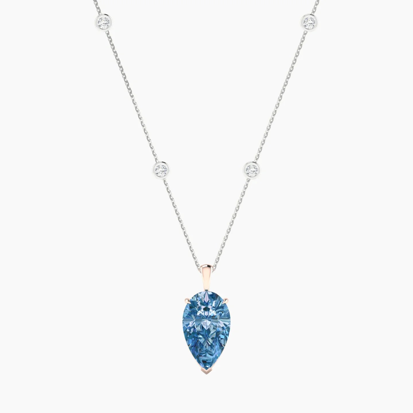 Hanging Solitaire with Sautoir | 18k White & Rose Gold 5 ct Pear Cut Pendant Setting
