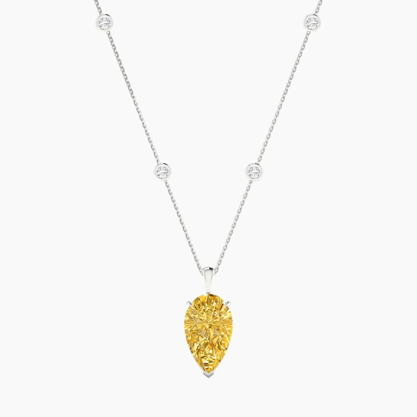 Hanging Solitaire with Sautoir | 18k White Gold 5 ct Pear Cut Pendant Setting