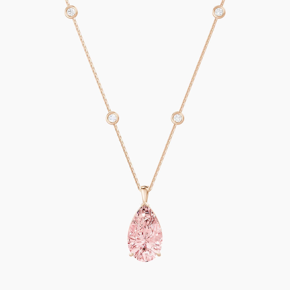 Hanging Solitaire with Sautoir | 18k Rose Gold 5 ct Pink Lab Diamond Pear Pendant