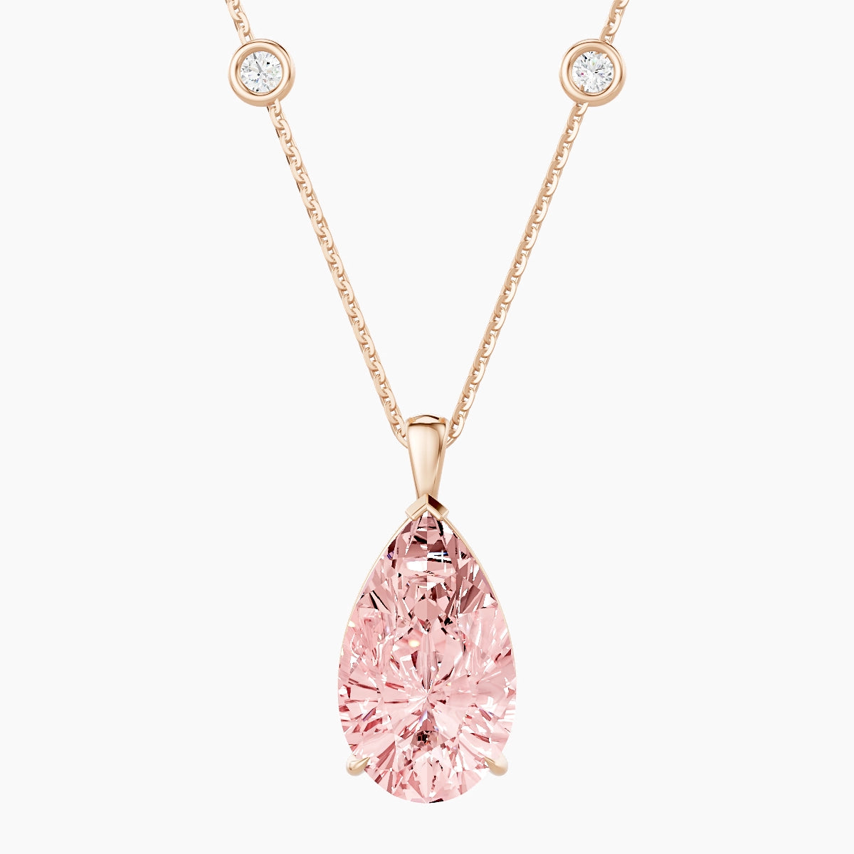 Hanging Solitaire with Sautoir | 18k Rose Gold 5 ct Pink Lab Diamond Pear Pendant