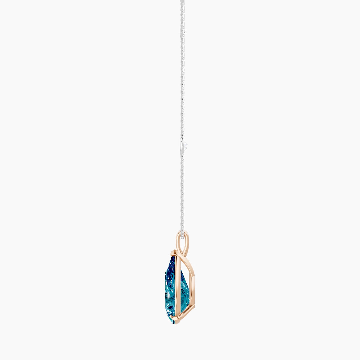 Hanging Solitaire with Sautoir | 18k White & Rose Gold 5 ct Blue Lab Diamond Pear Pendant