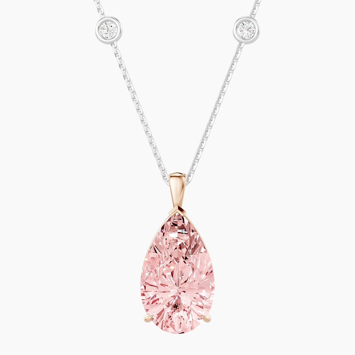 Hanging Solitaire with Sautoir | 18k White & Rose Gold 5 ct Pink Lab Diamond Pear Pendant