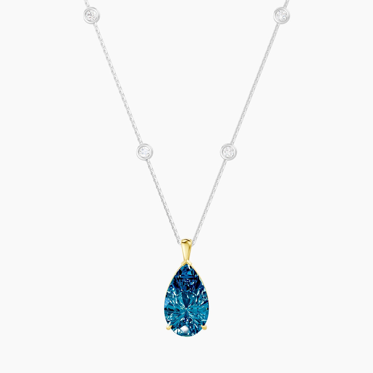 Hanging Solitaire with Sautoir | 18k White & Yellow Gold 5 ct Blue Lab Diamond Pear Pendant