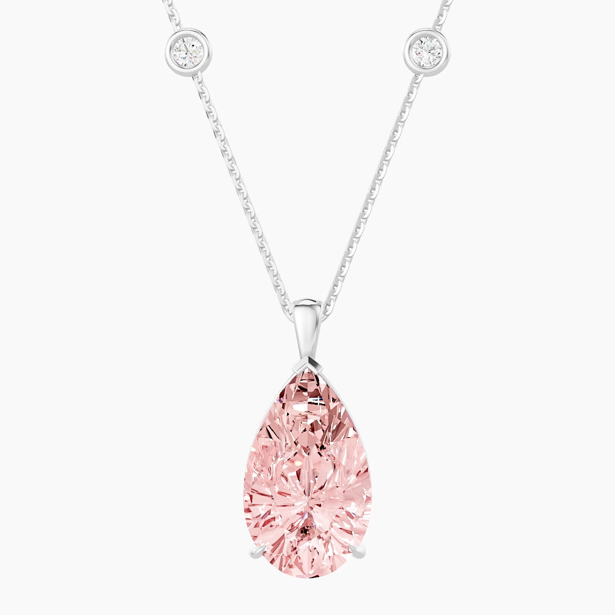 Hanging Solitaire with Sautoir | 18k White Gold 5 ct Pink Lab Diamond Pear Pendant
