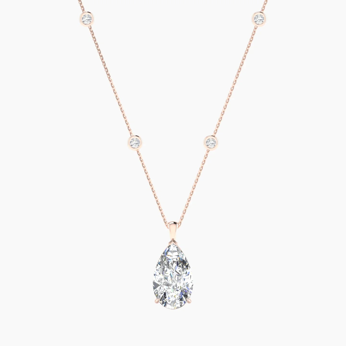 Hanging Solitaire with Sautoir | 18k Rose Gold 5 ct Pear Cut Pendant Setting