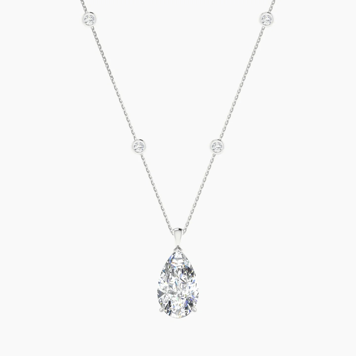 Hanging Solitaire with Sautoir | 18k White Gold 5 ct Pear Cut Pendant Setting